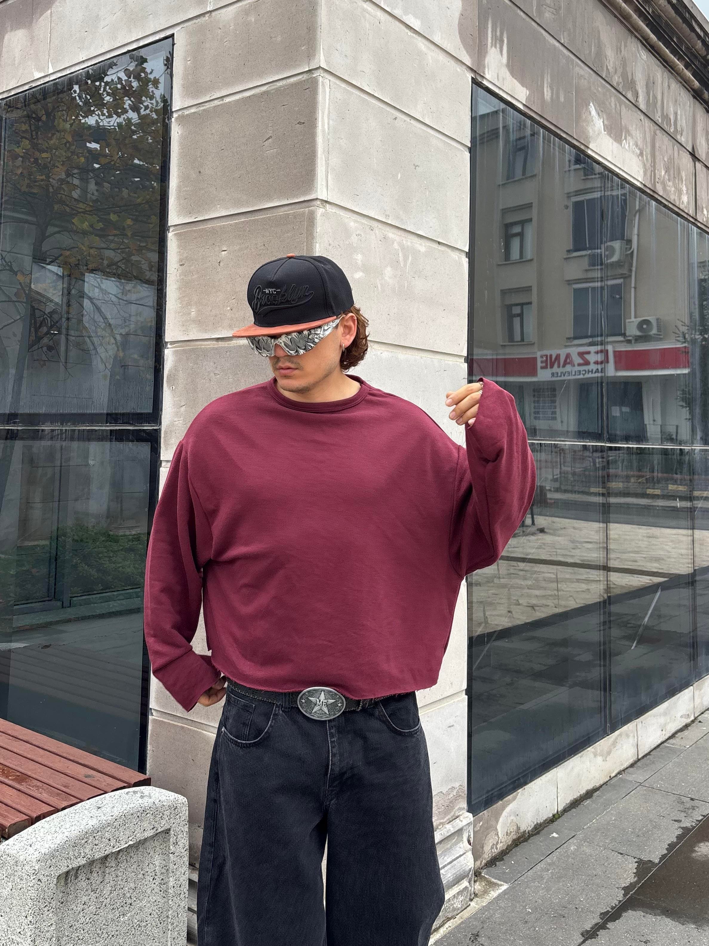 Bordo Boxy Fit Cut-Off Sweatshirt