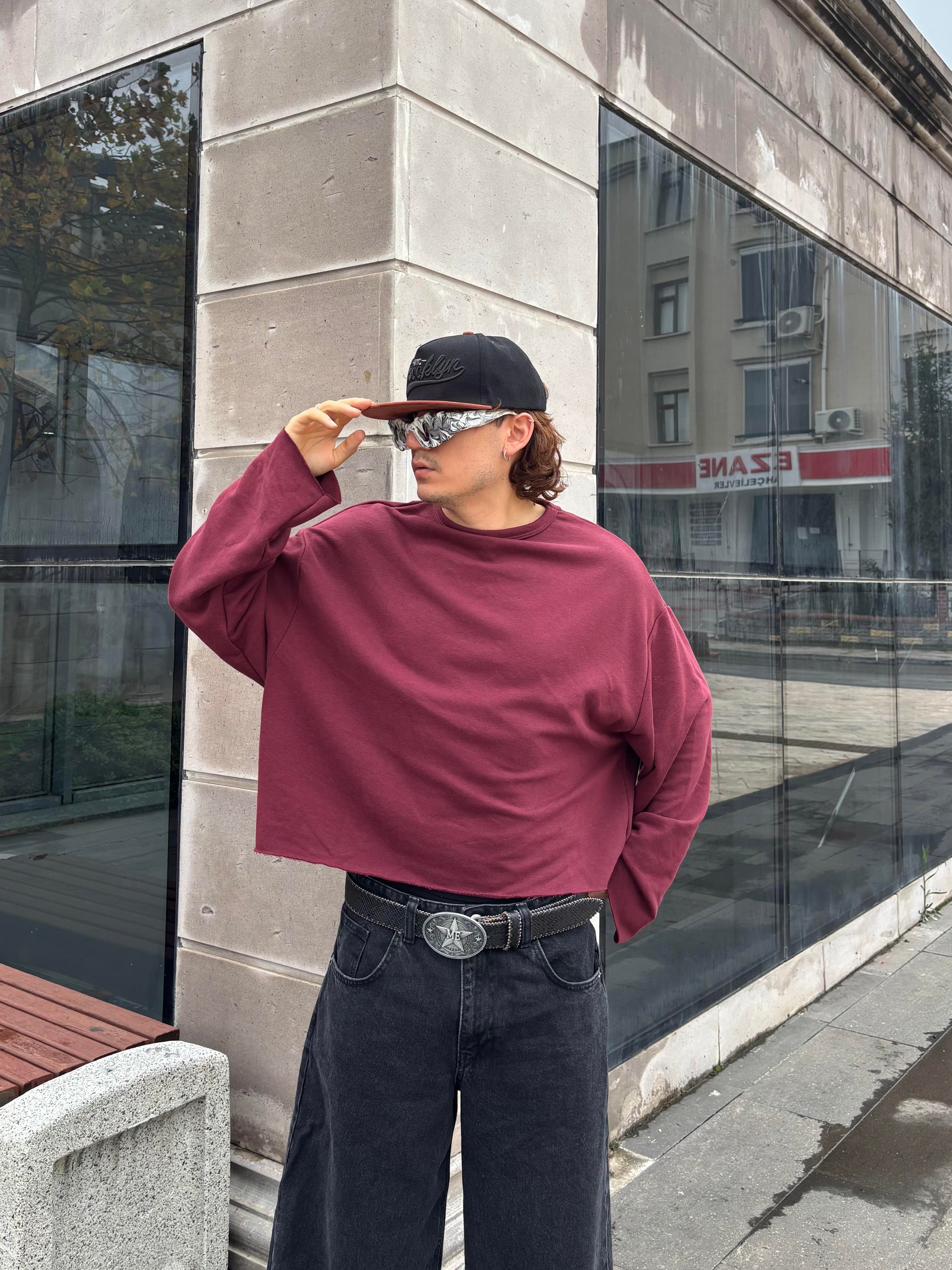Bordo Boxy Fit Cut-Off Sweatshirt