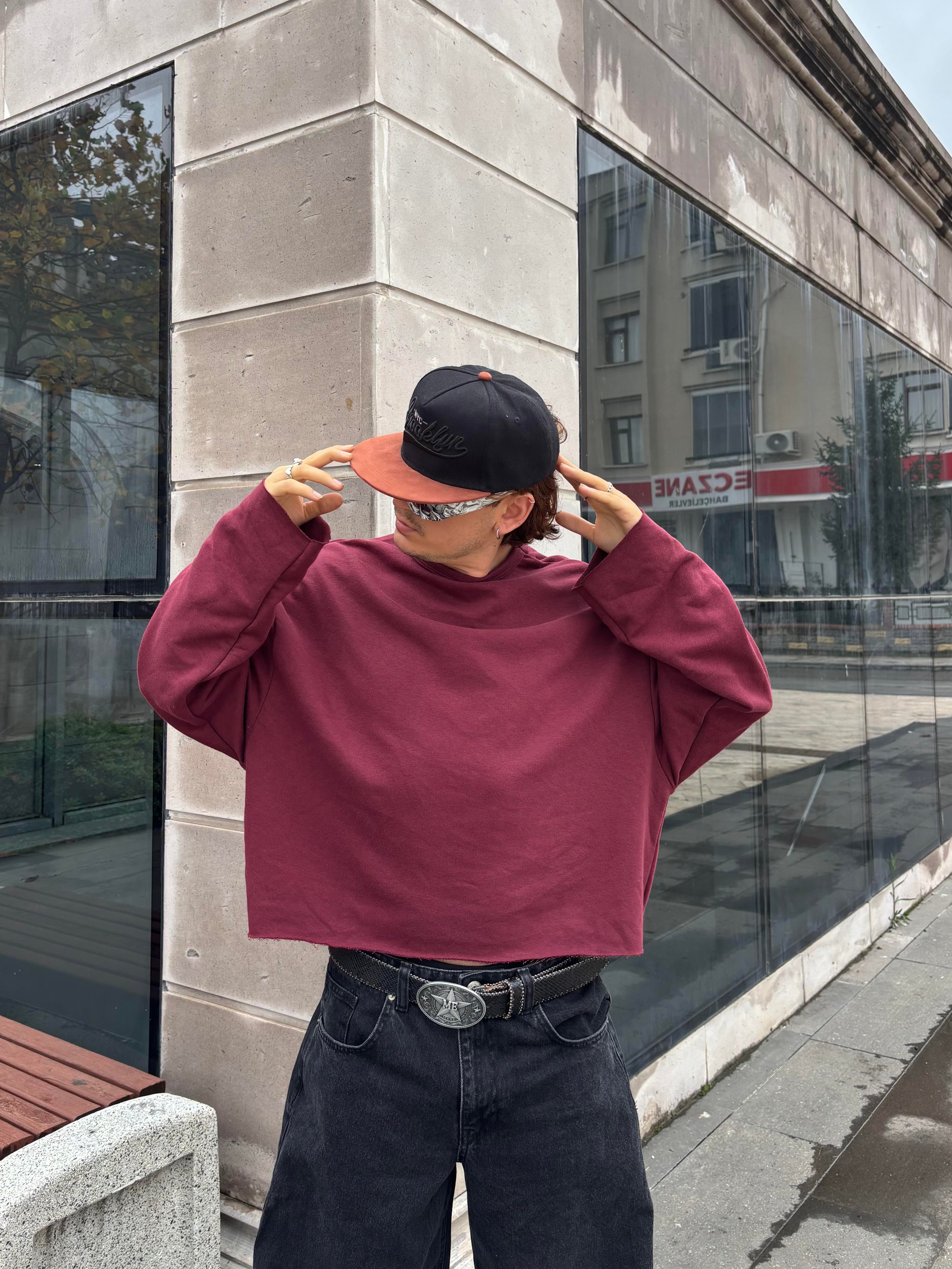 Bordo Boxy Fit Cut-Off Sweatshirt