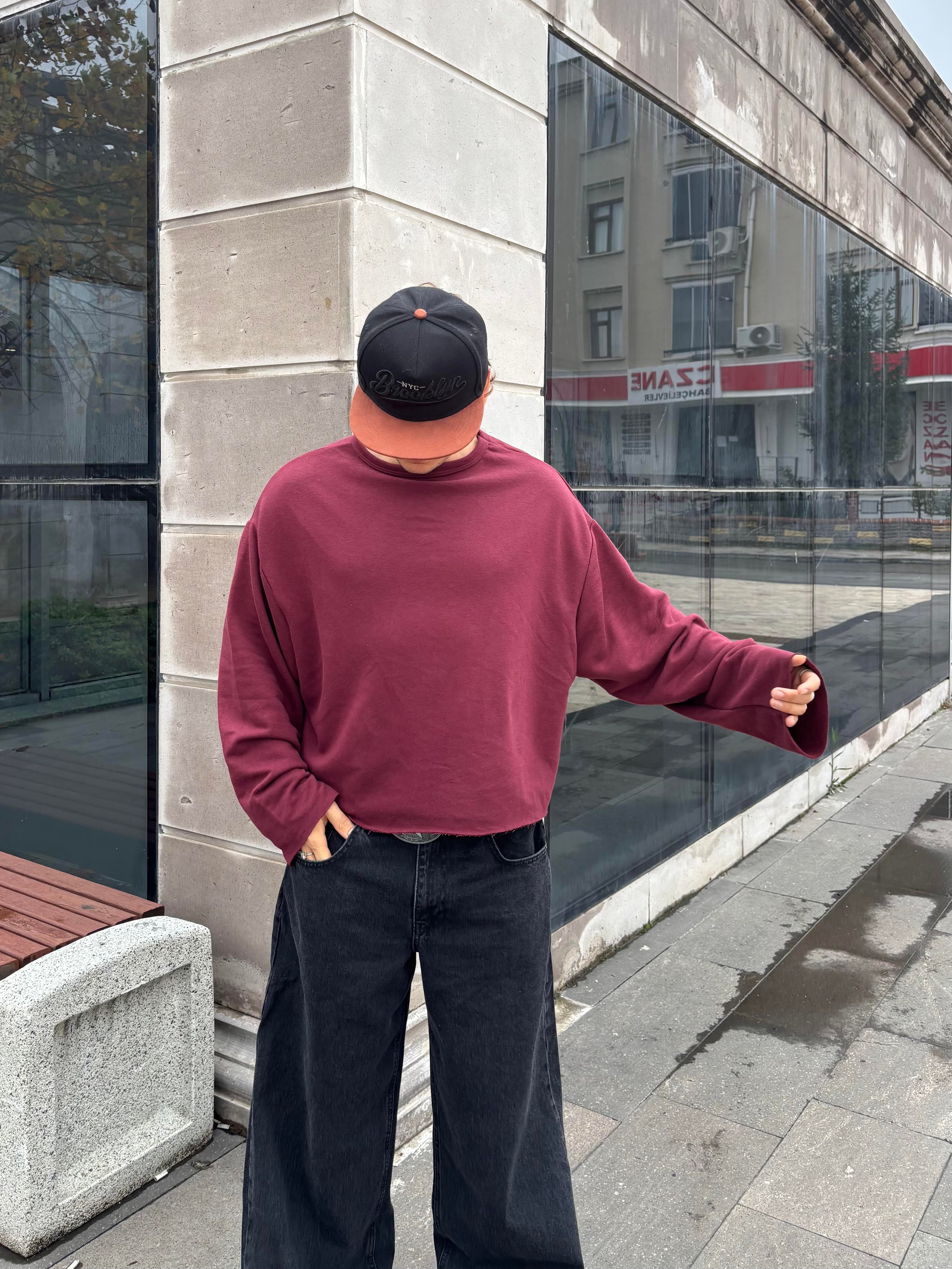 Bordo Boxy Fit Cut-Off Sweatshirt
