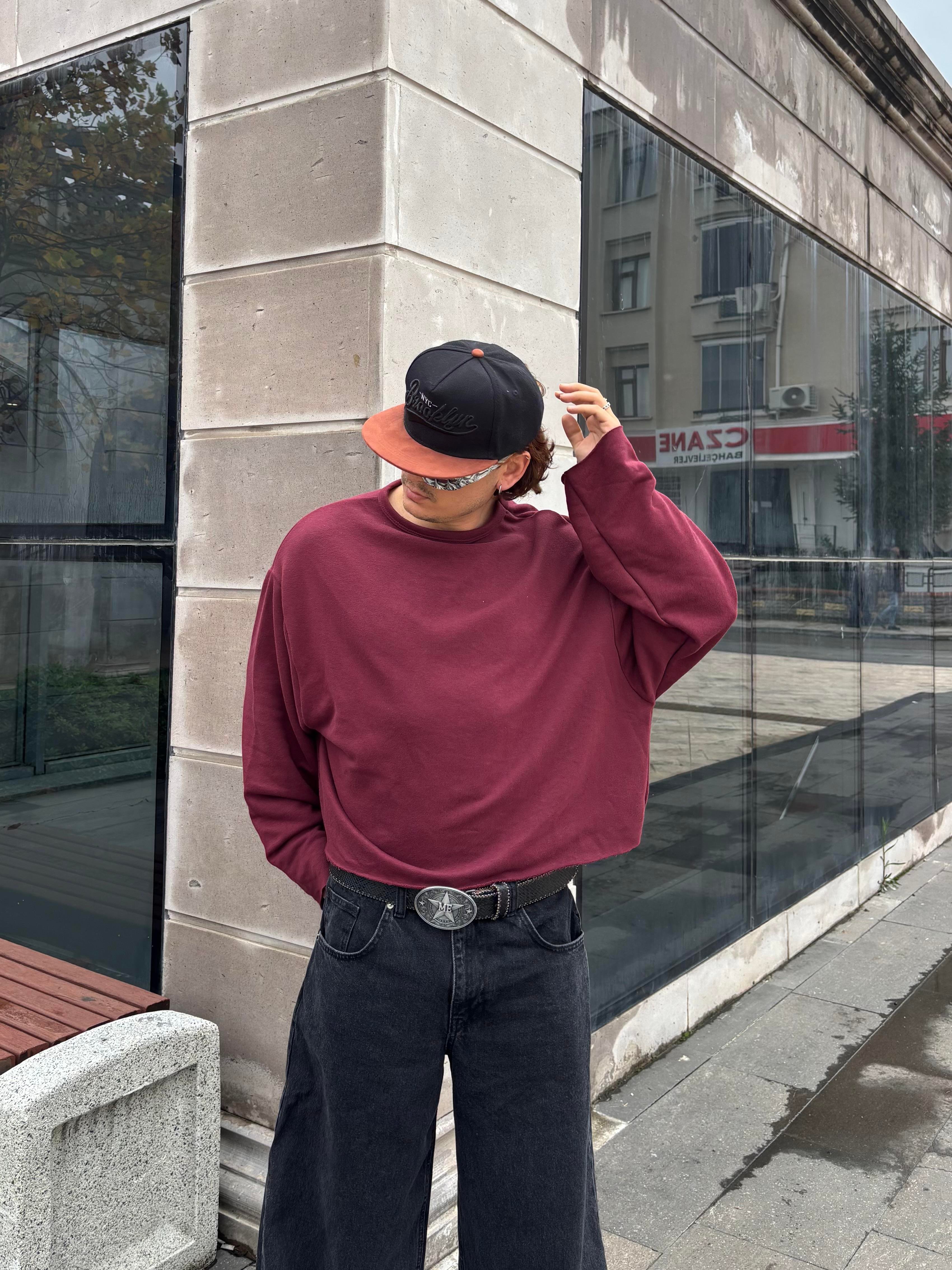 Bordo Boxy Fit Cut-Off Sweatshirt