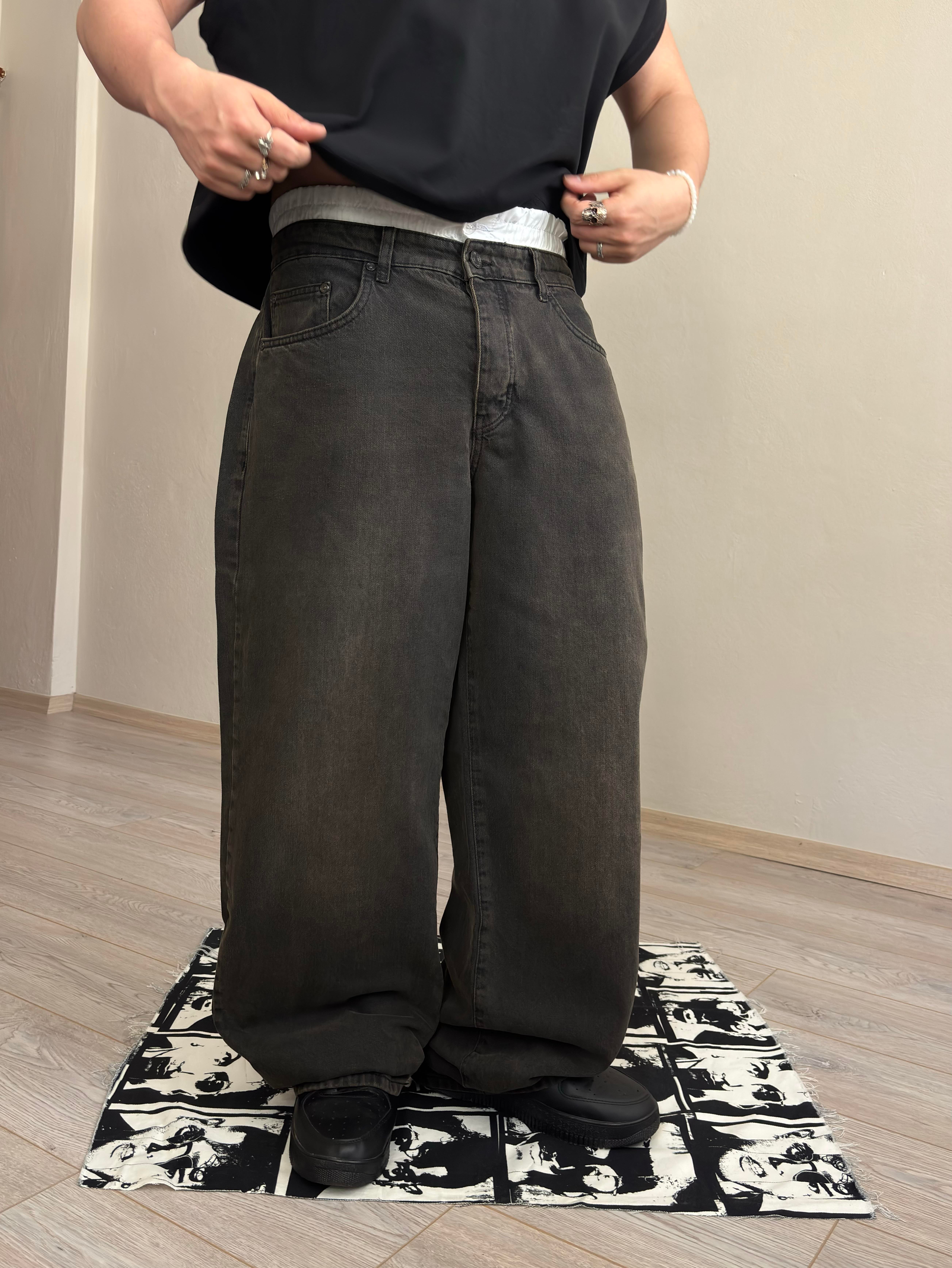 Brown Boxer Waistband Baggy Jean