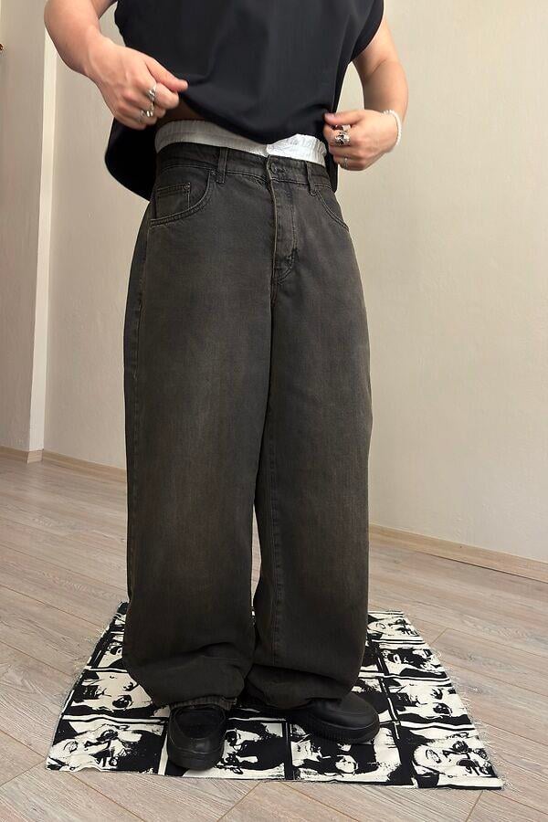 Brown Boxer Waistband Baggy Jean