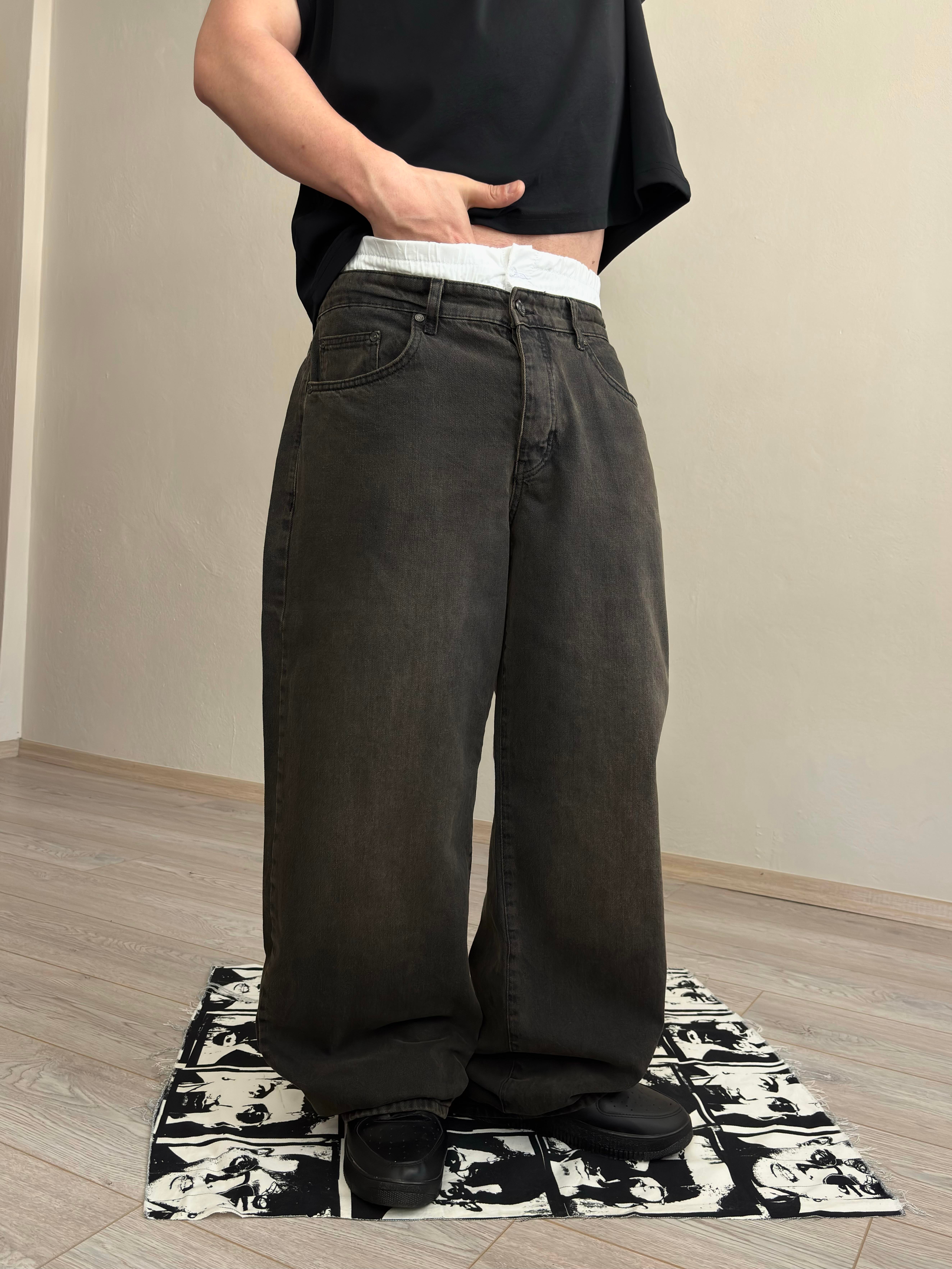 Brown Boxer Waistband Baggy Jean