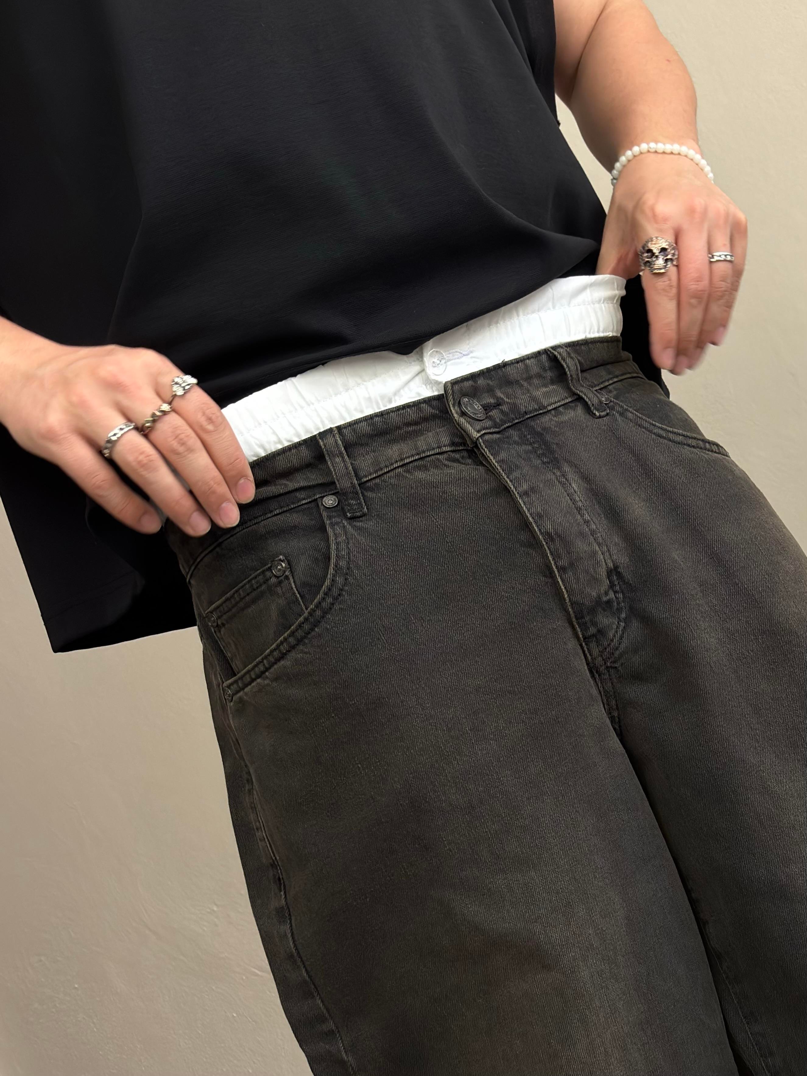 Brown Boxer Waistband Baggy Jean