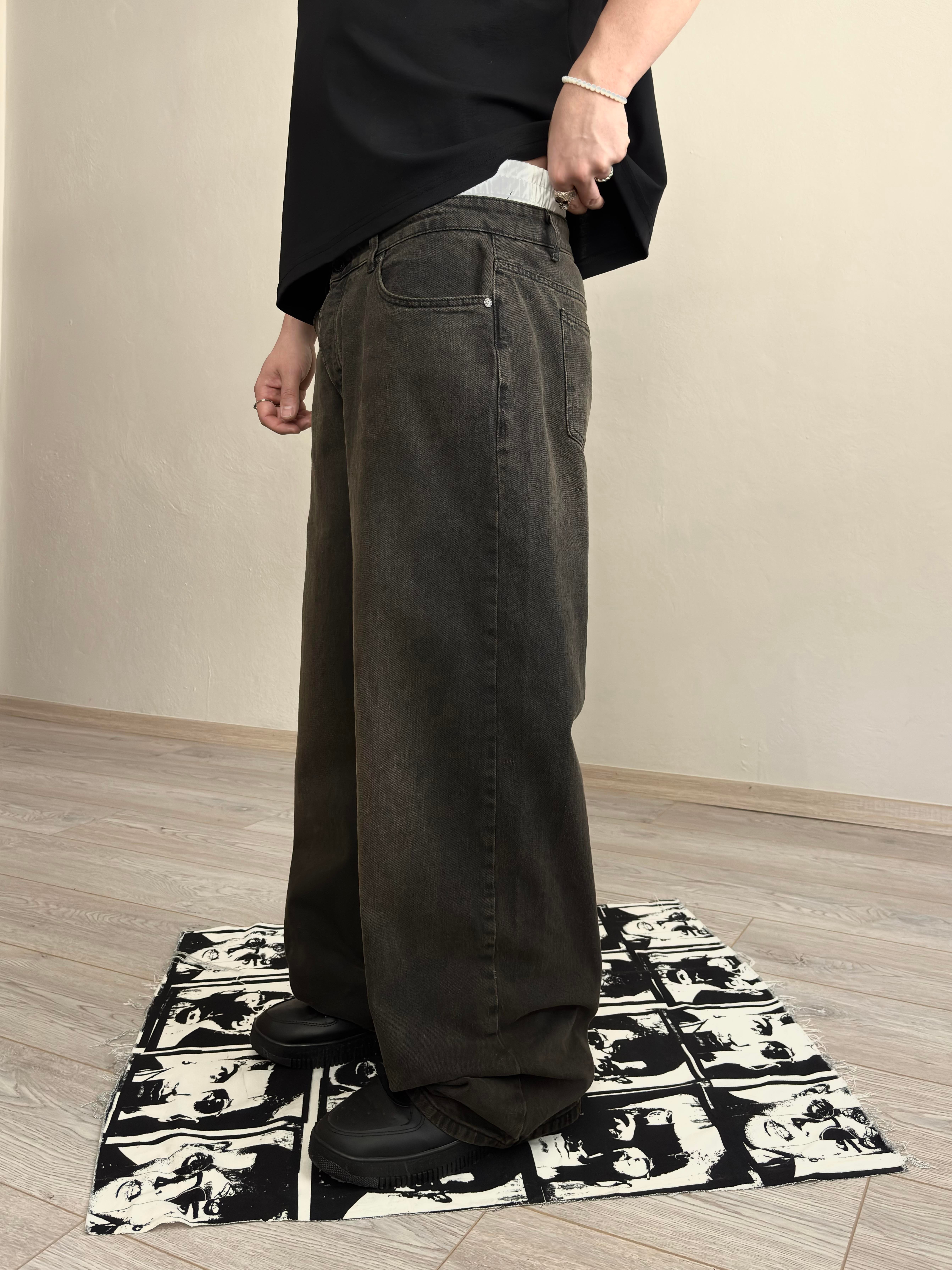 Brown Boxer Waistband Baggy Jean