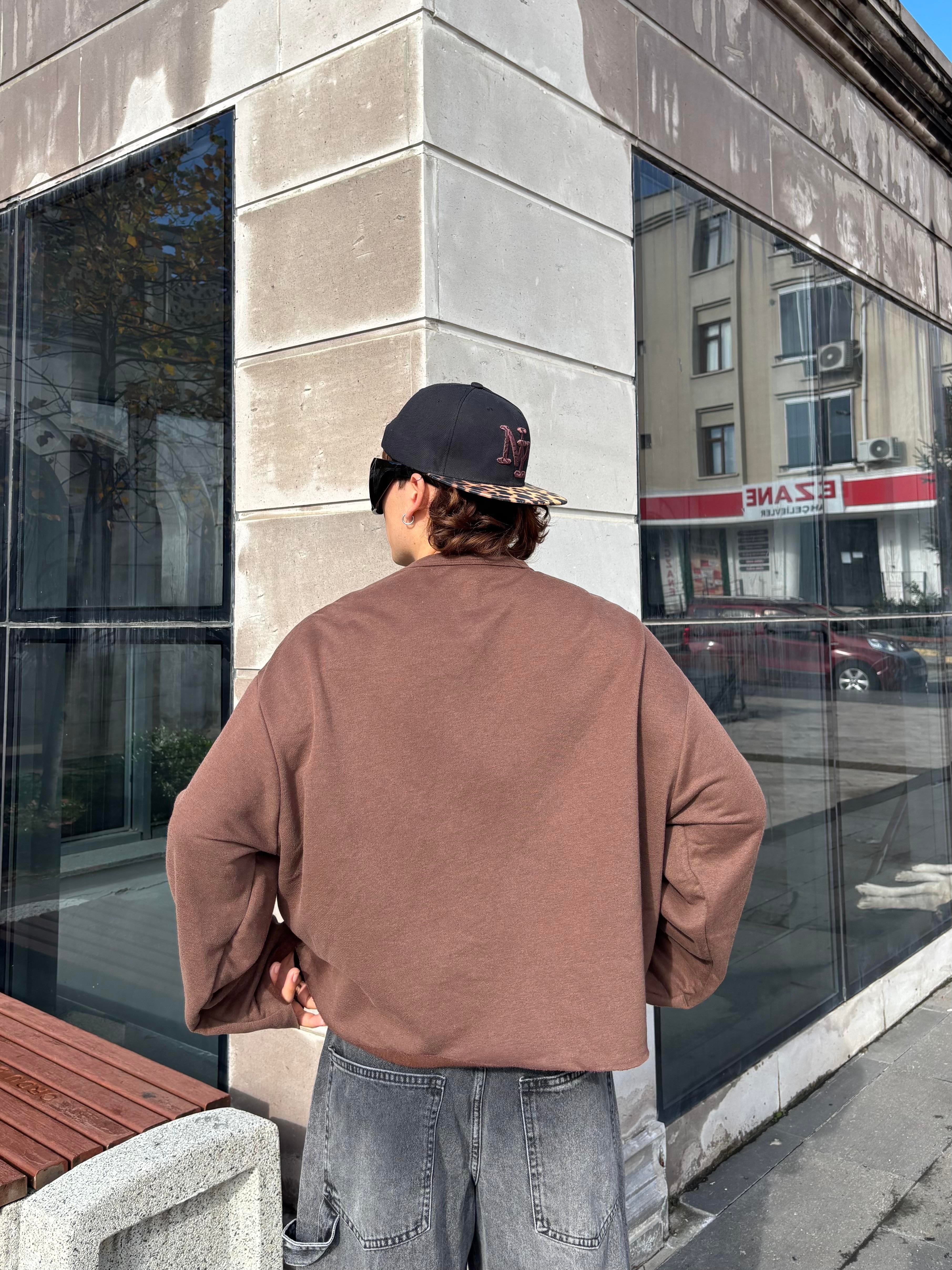 Brown Boxy Fit Cut-Off Sweatshirt
