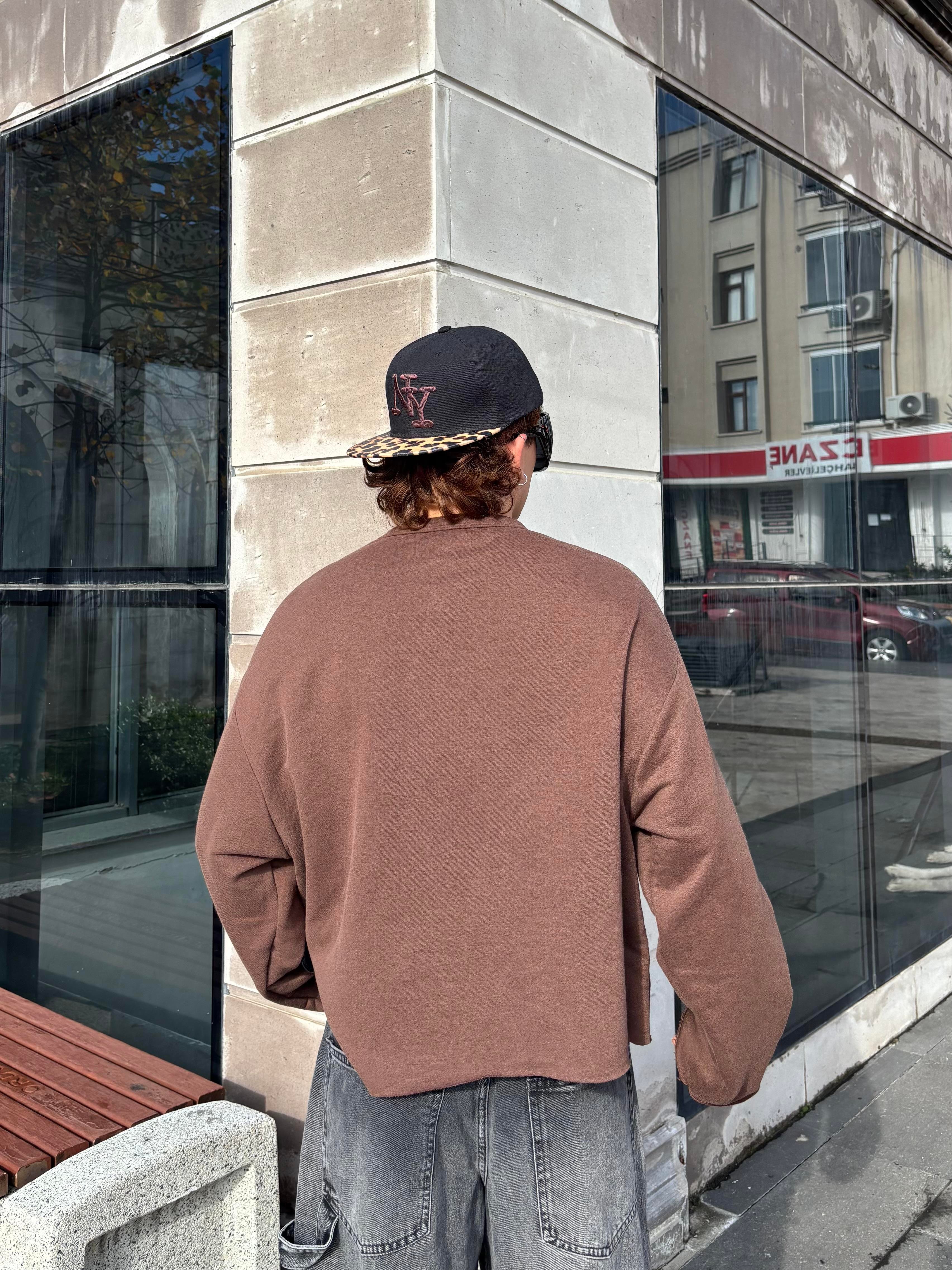 Brown Boxy Fit Cut-Off Sweatshirt