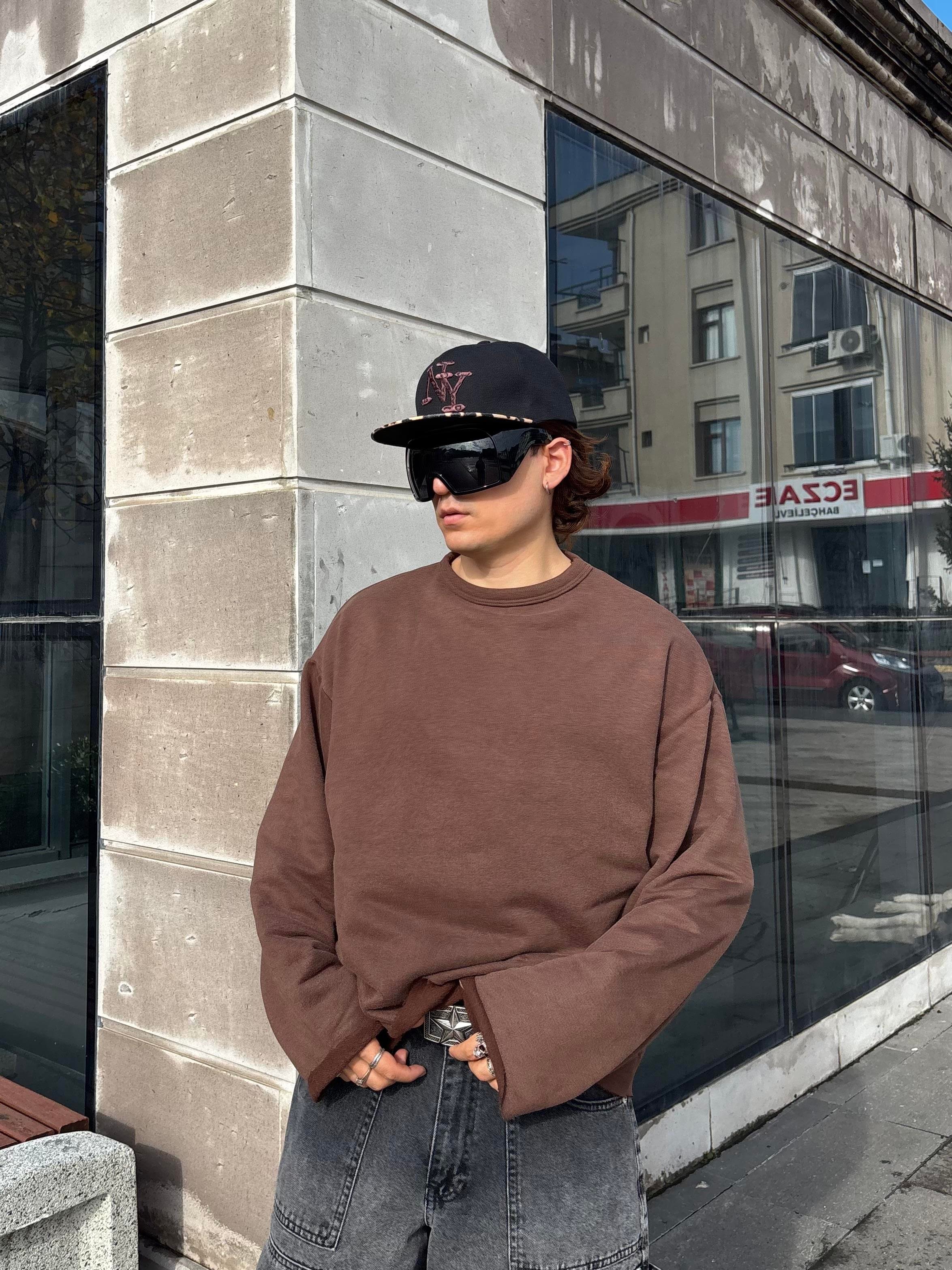 Brown Boxy Fit Cut-Off Sweatshirt
