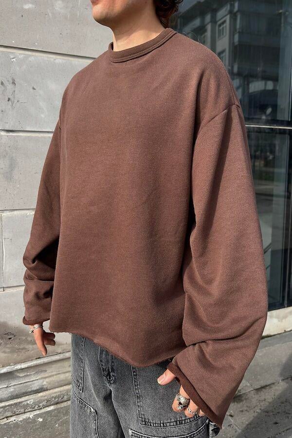 Brown Boxy Fit Cut-Off Sweatshirt