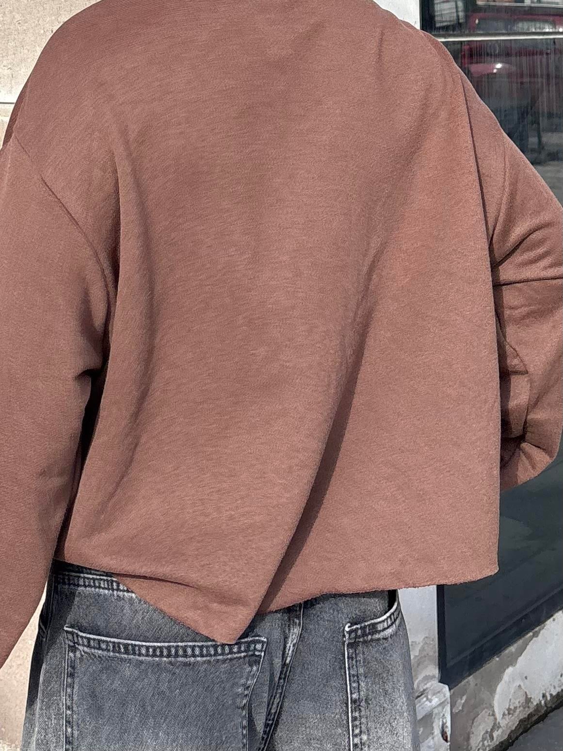 Brown Boxy Fit Cut-Off Sweatshirt