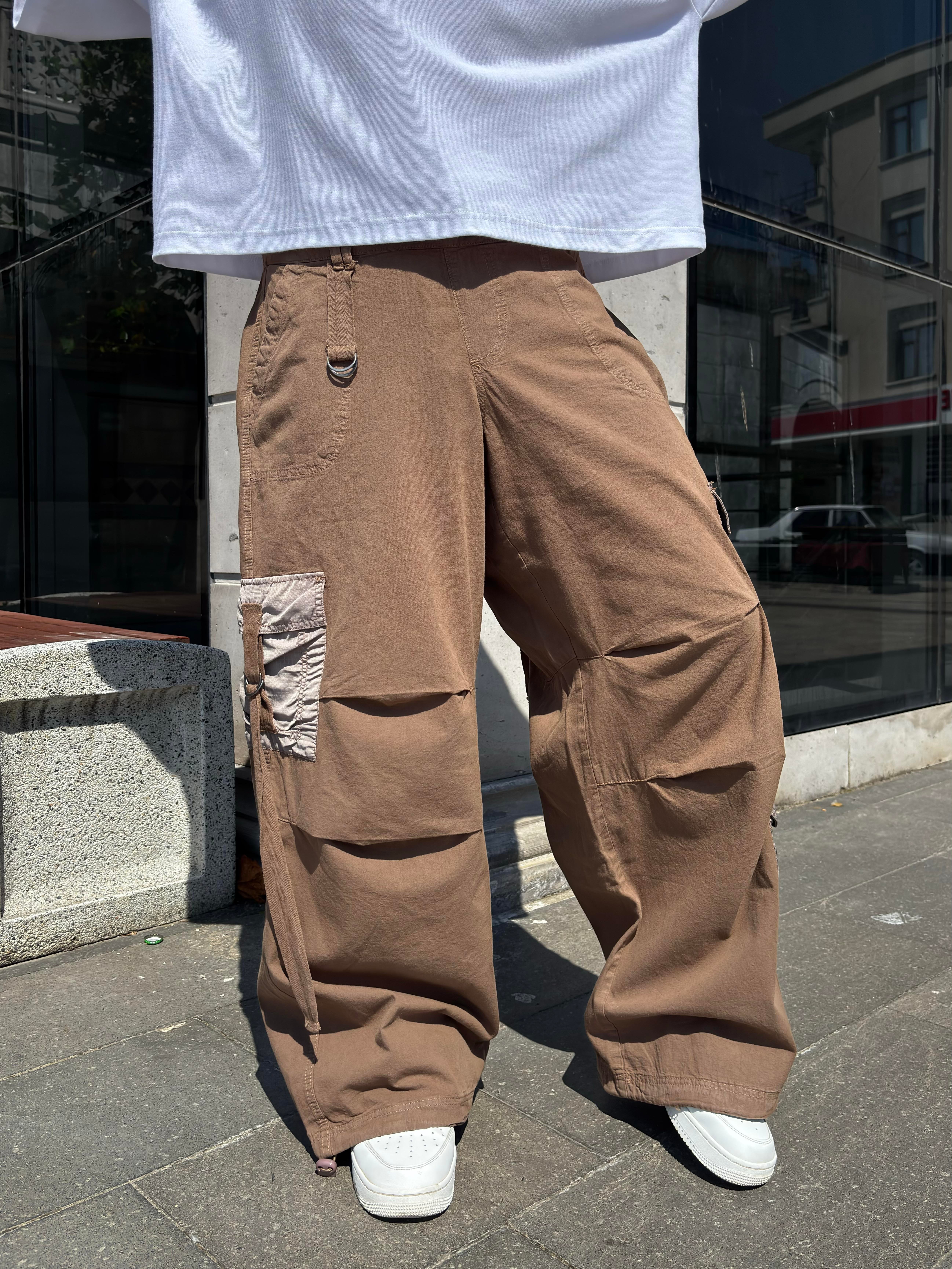 Brown Patchwork Multi Pocket Cargo Pants