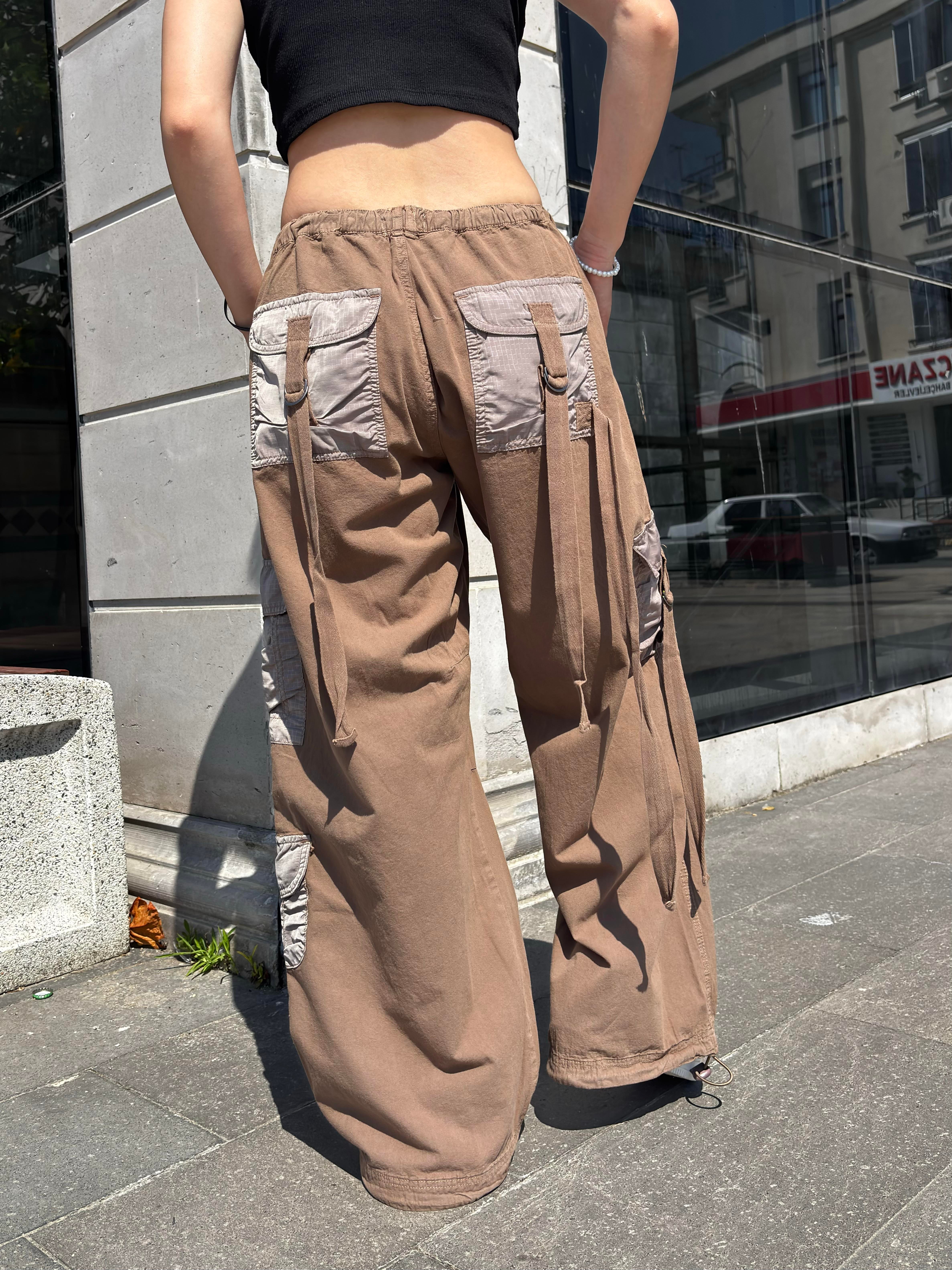 Brown Patchwork Multi Pocket Cargo Pants