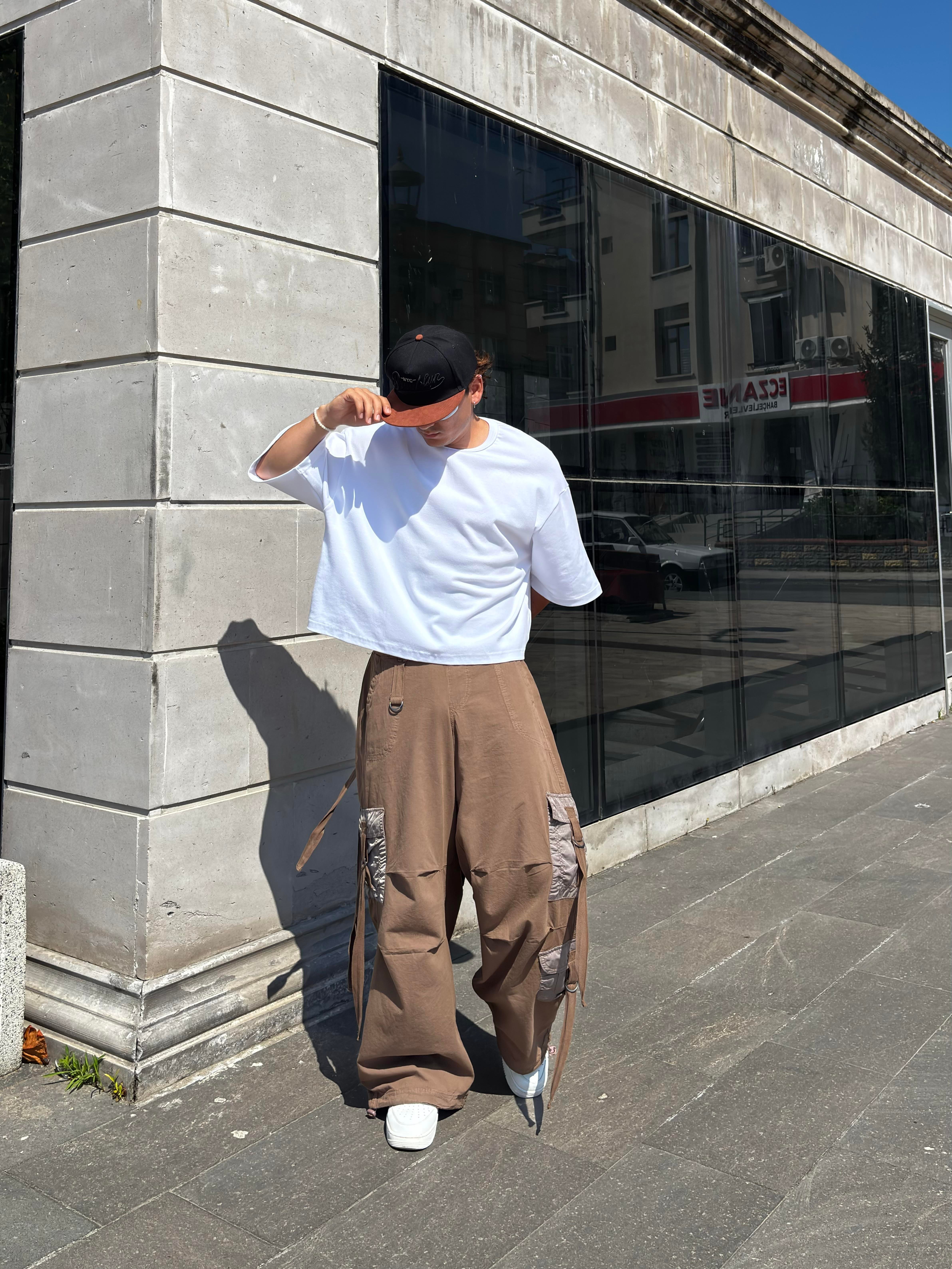 Brown Patchwork Multi Pocket Cargo Pants