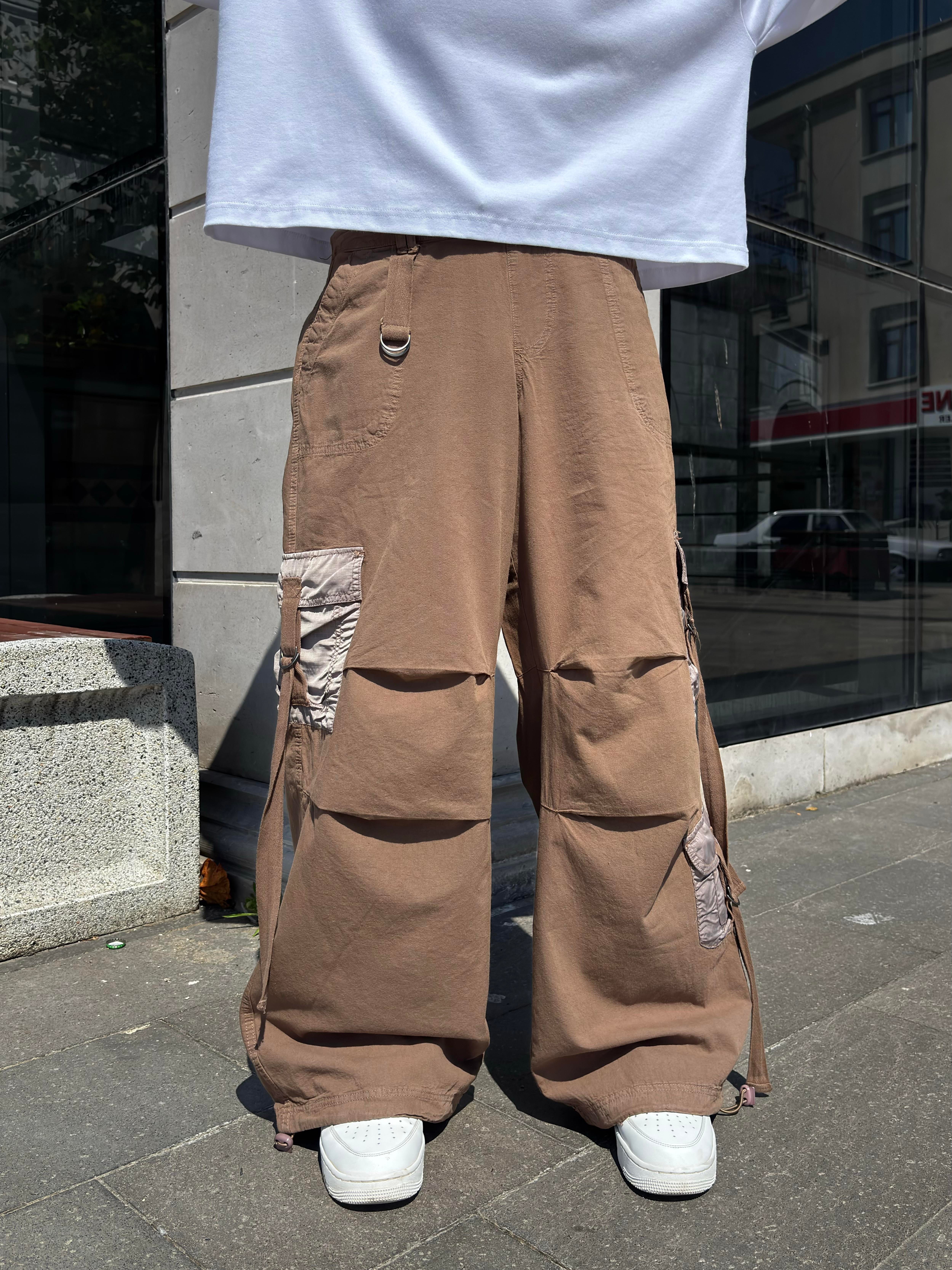 Brown Patchwork Multi Pocket Cargo Pants
