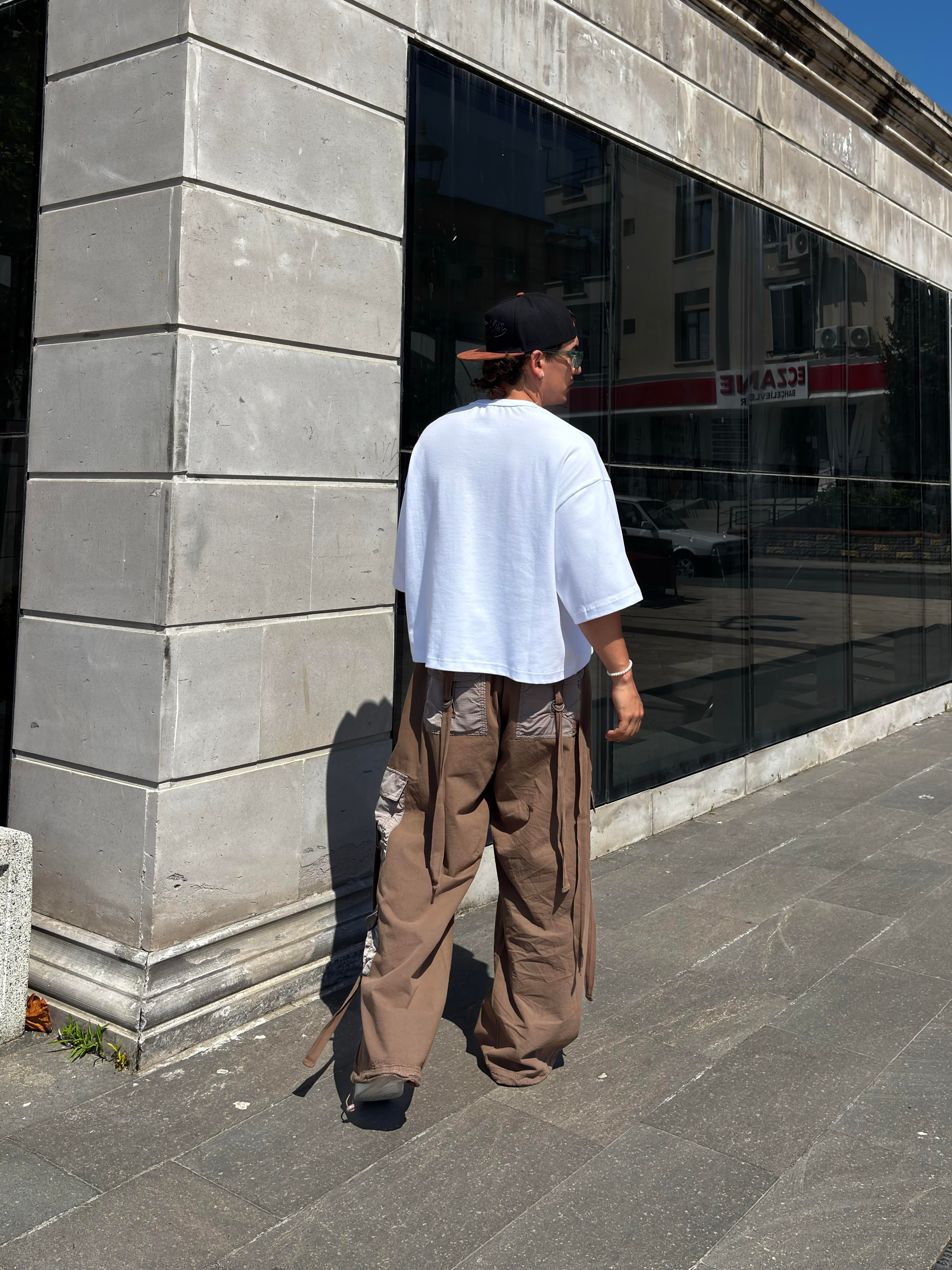 Brown Patchwork Multi Pocket Cargo Pants