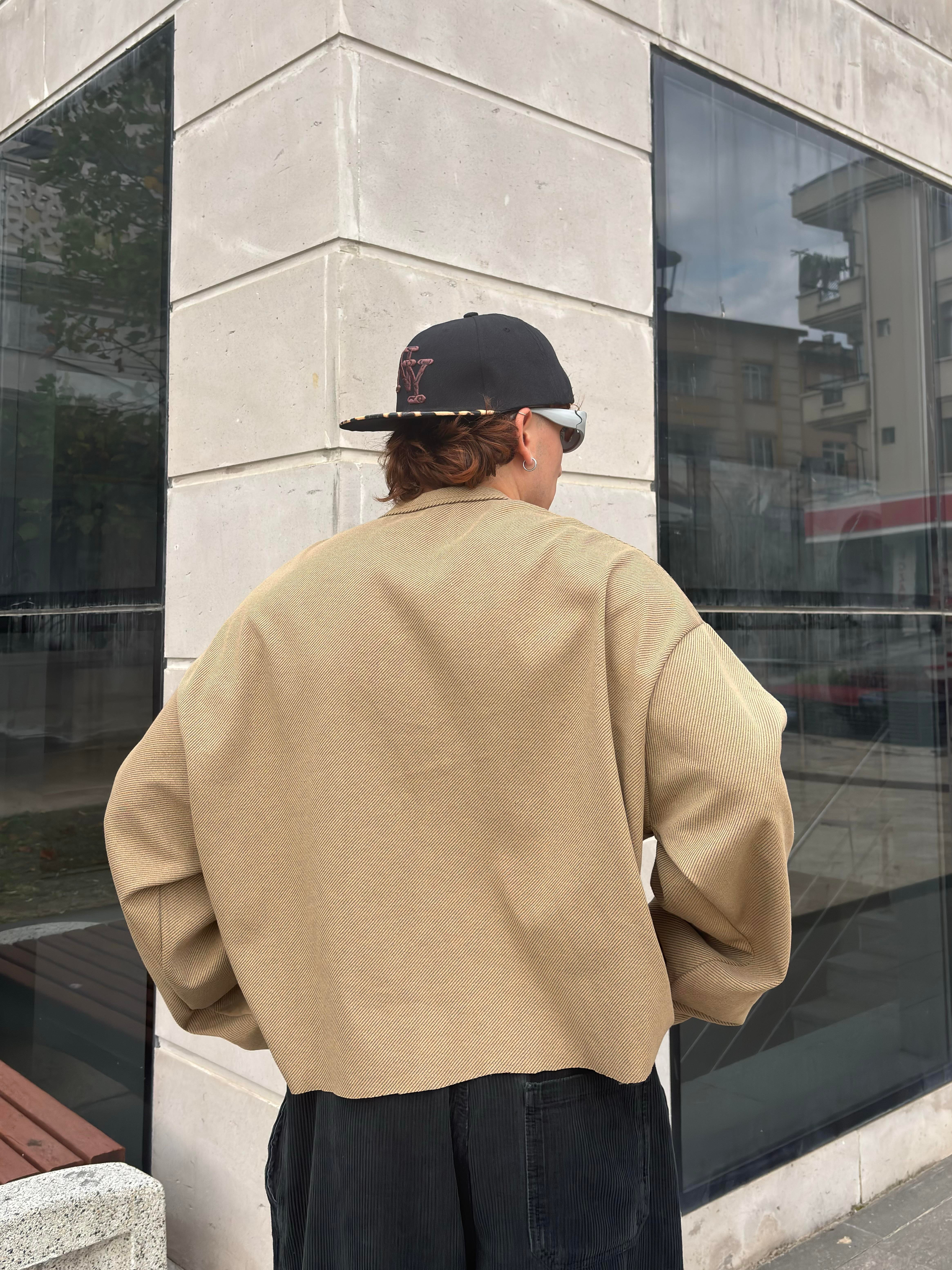 Brown Tone Boxy Fit Cut-Off Sweatshirt