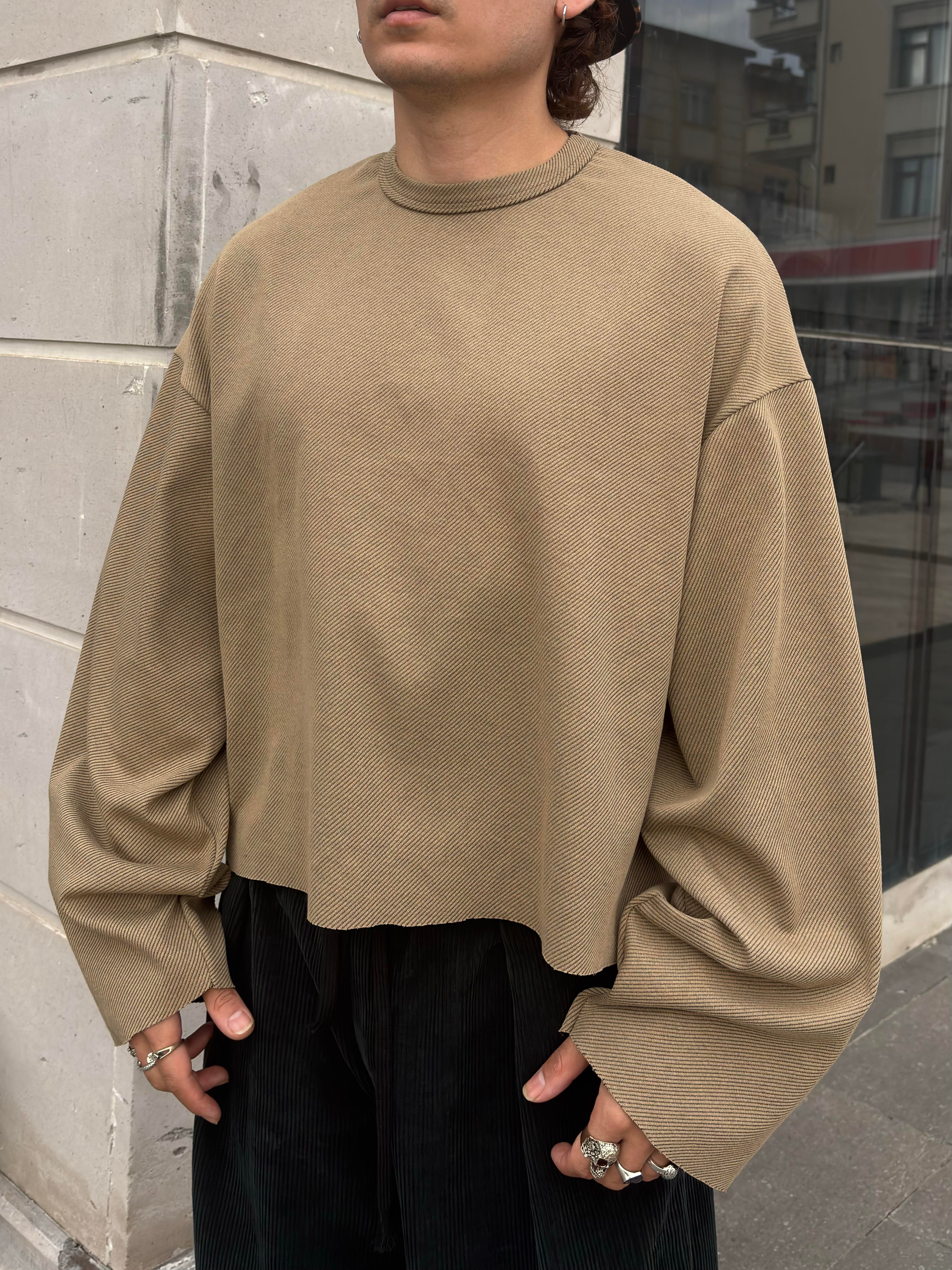 Brown Tone Boxy Fit Cut-Off Sweatshirt