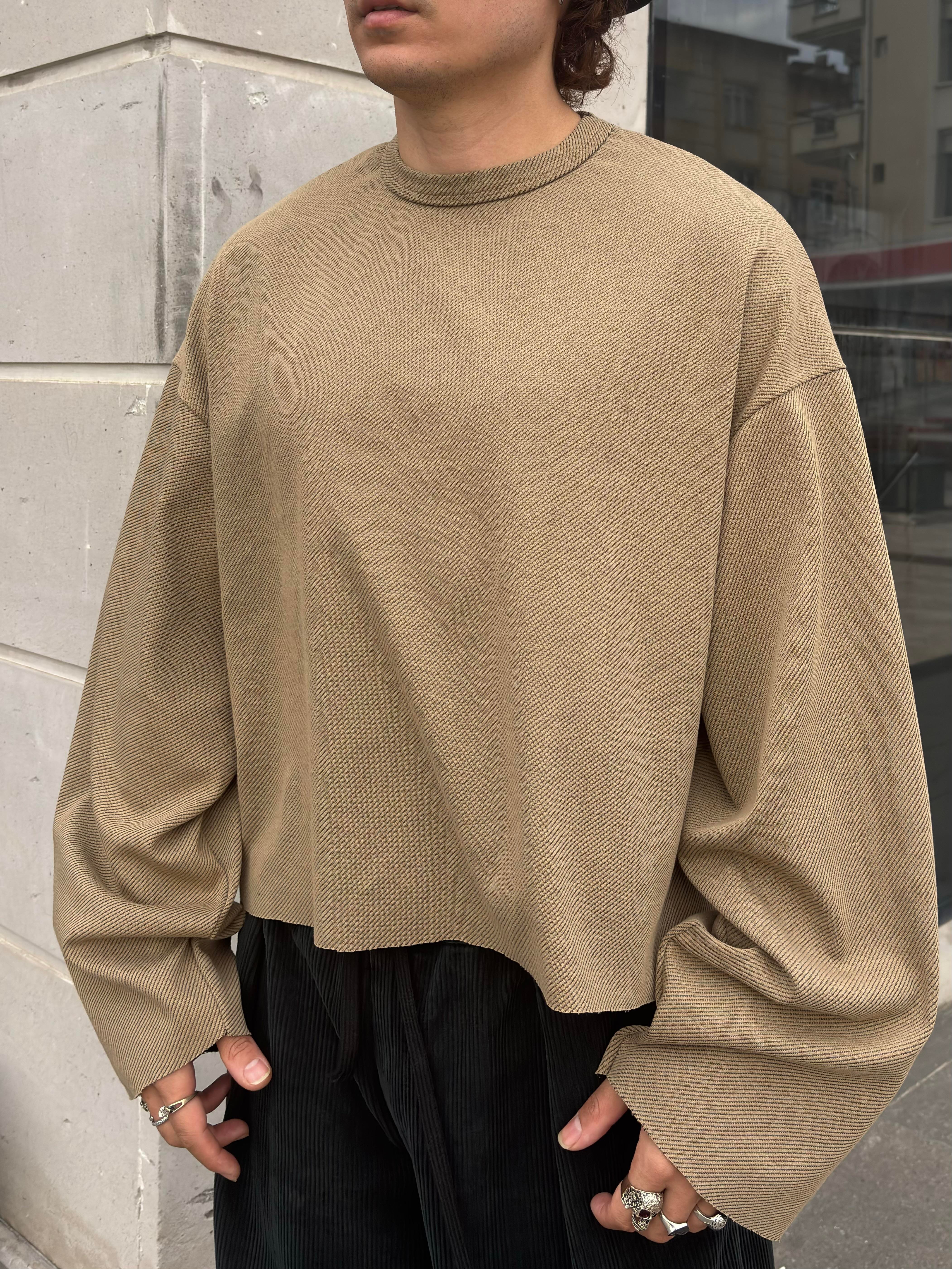 Brown Tone Boxy Fit Cut-Off Sweatshirt