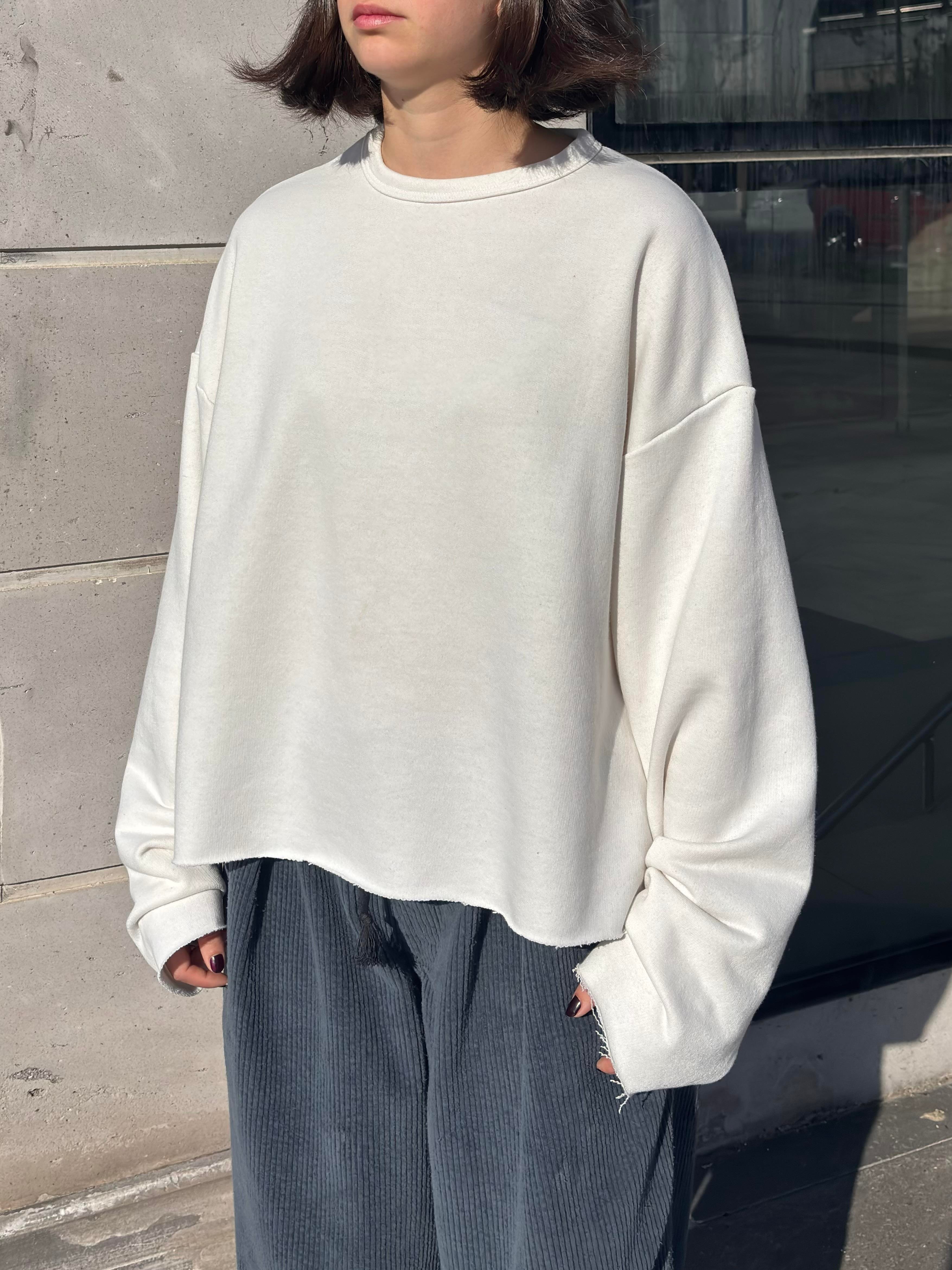 Cream Tone Boxy Fit Cut-Off Sweatshirt