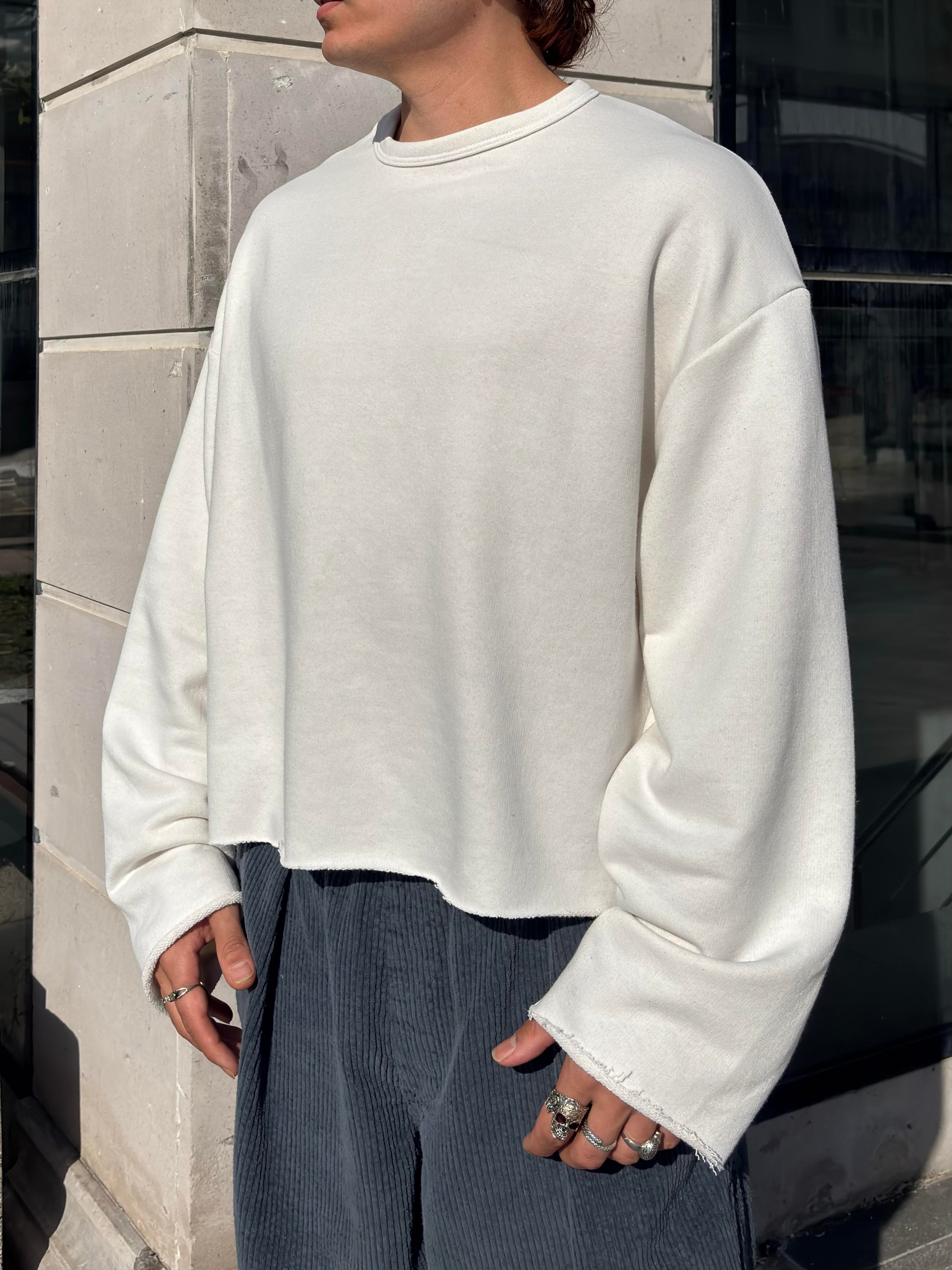 Cream Tone Boxy Fit Cut-Off Sweatshirt