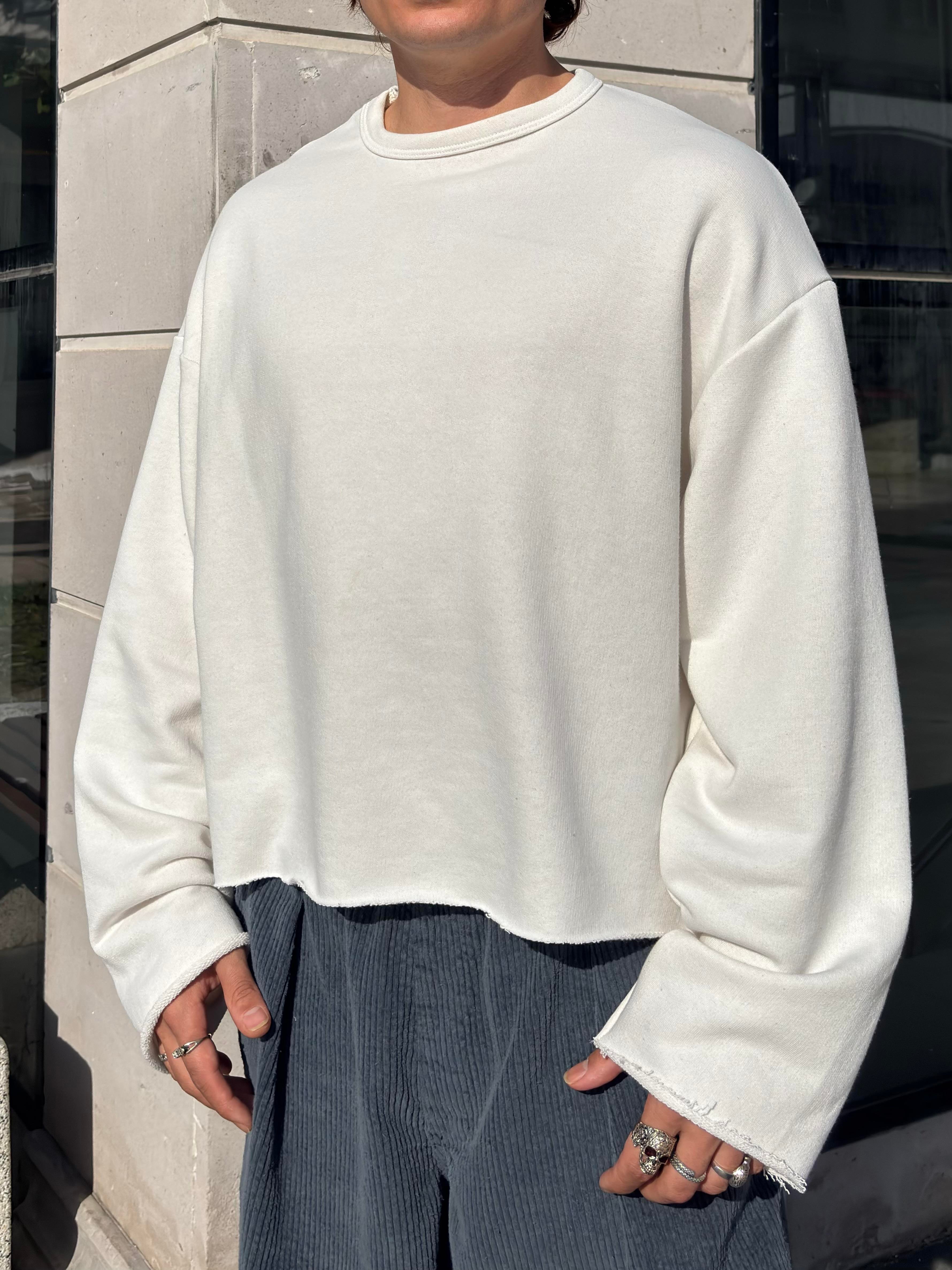 Cream Tone Boxy Fit Cut-Off Sweatshirt