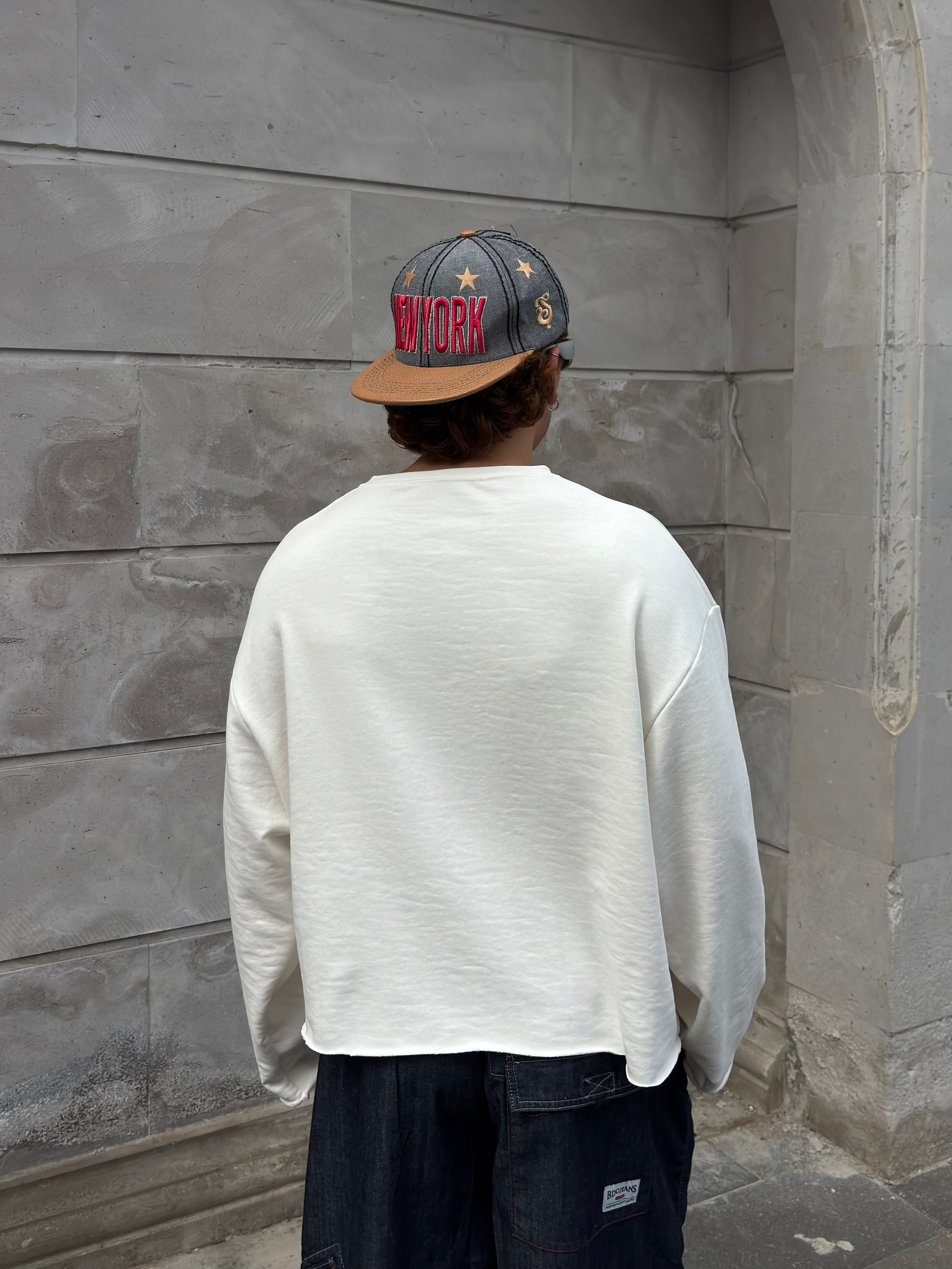 Cream Tone Boxy Fit Cut-Off Sweatshirt