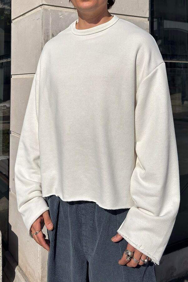 Cream Tone Boxy Fit Cut-Off Sweatshirt