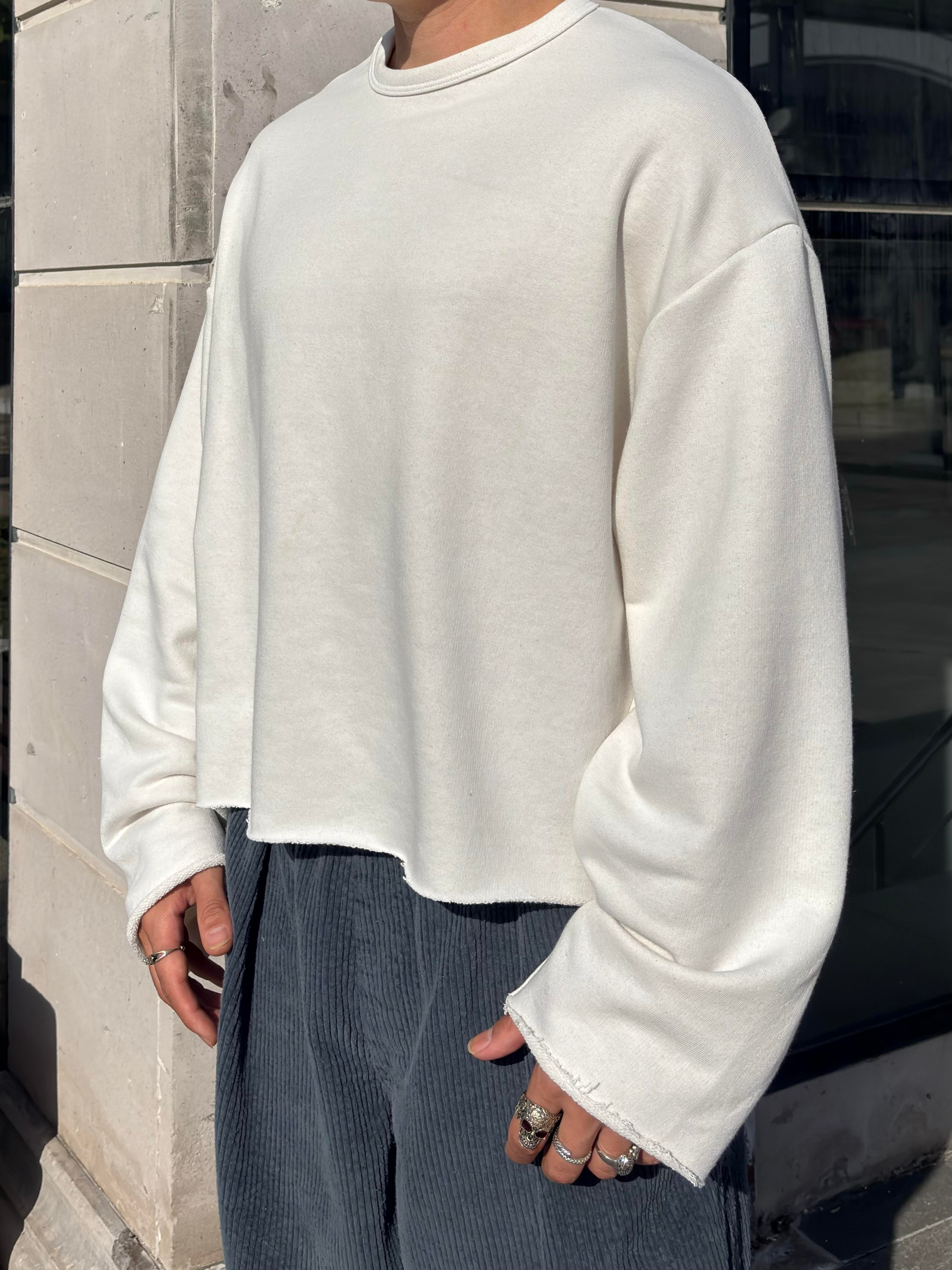 Cream Tone Boxy Fit Cut-Off Sweatshirt