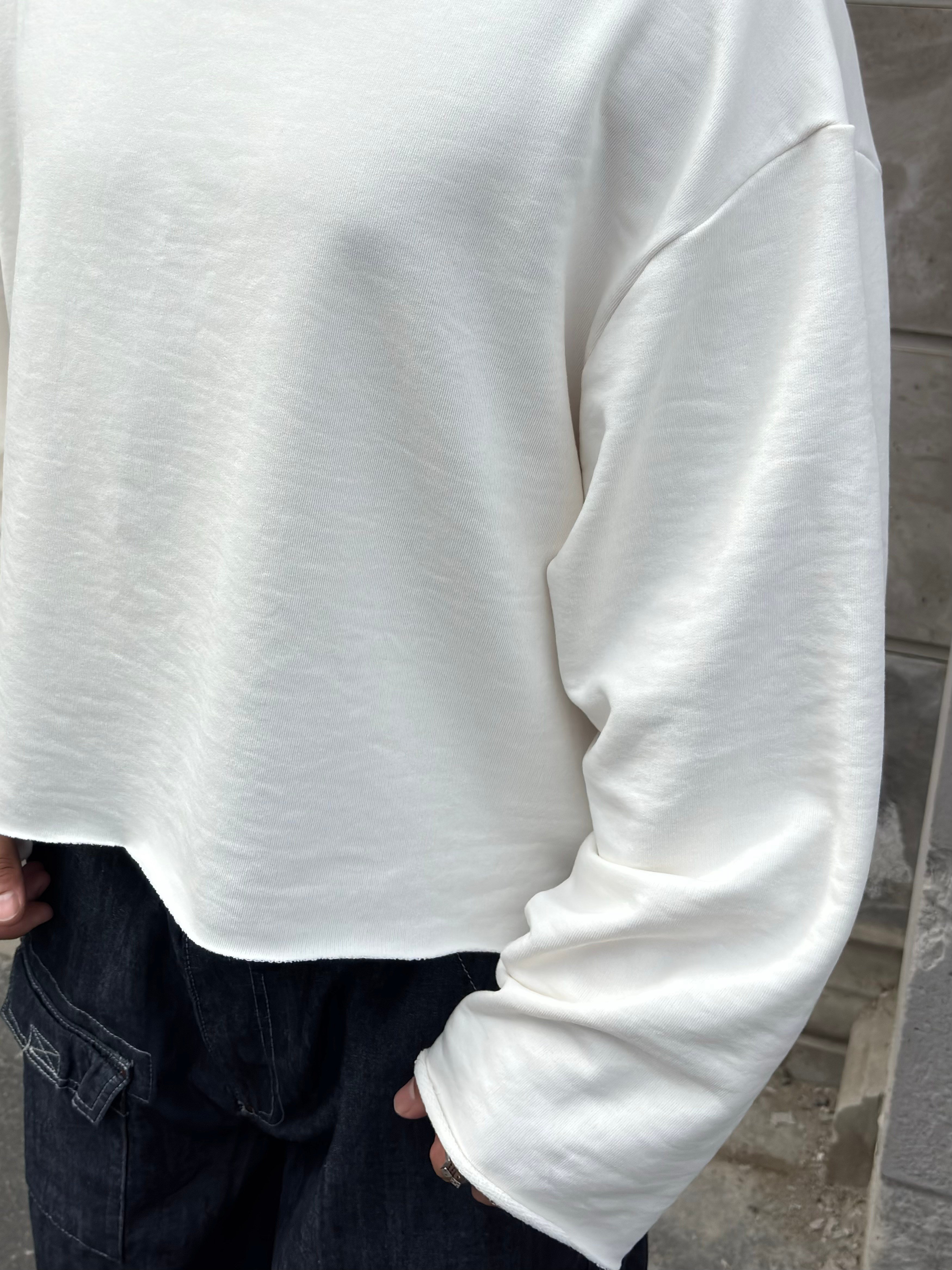 Cream Tone Boxy Fit Cut-Off Sweatshirt