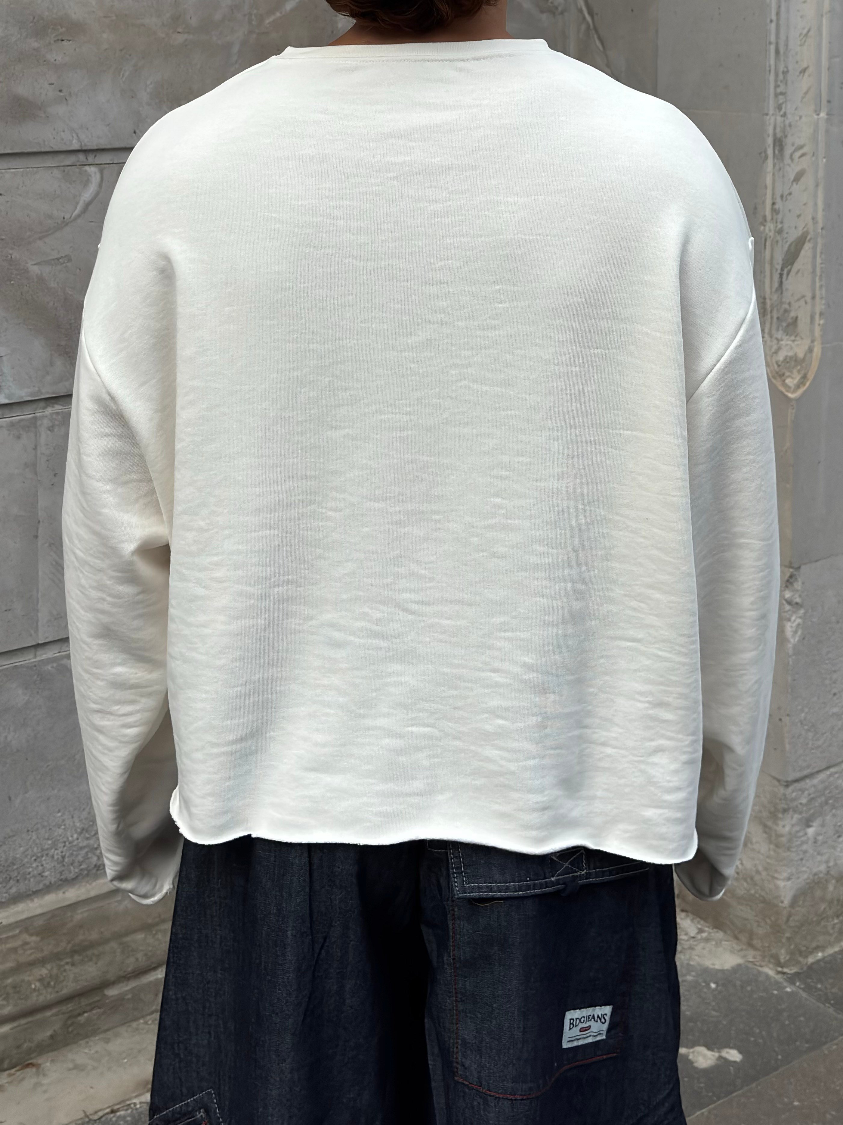 Cream Tone Boxy Fit Cut-Off Sweatshirt