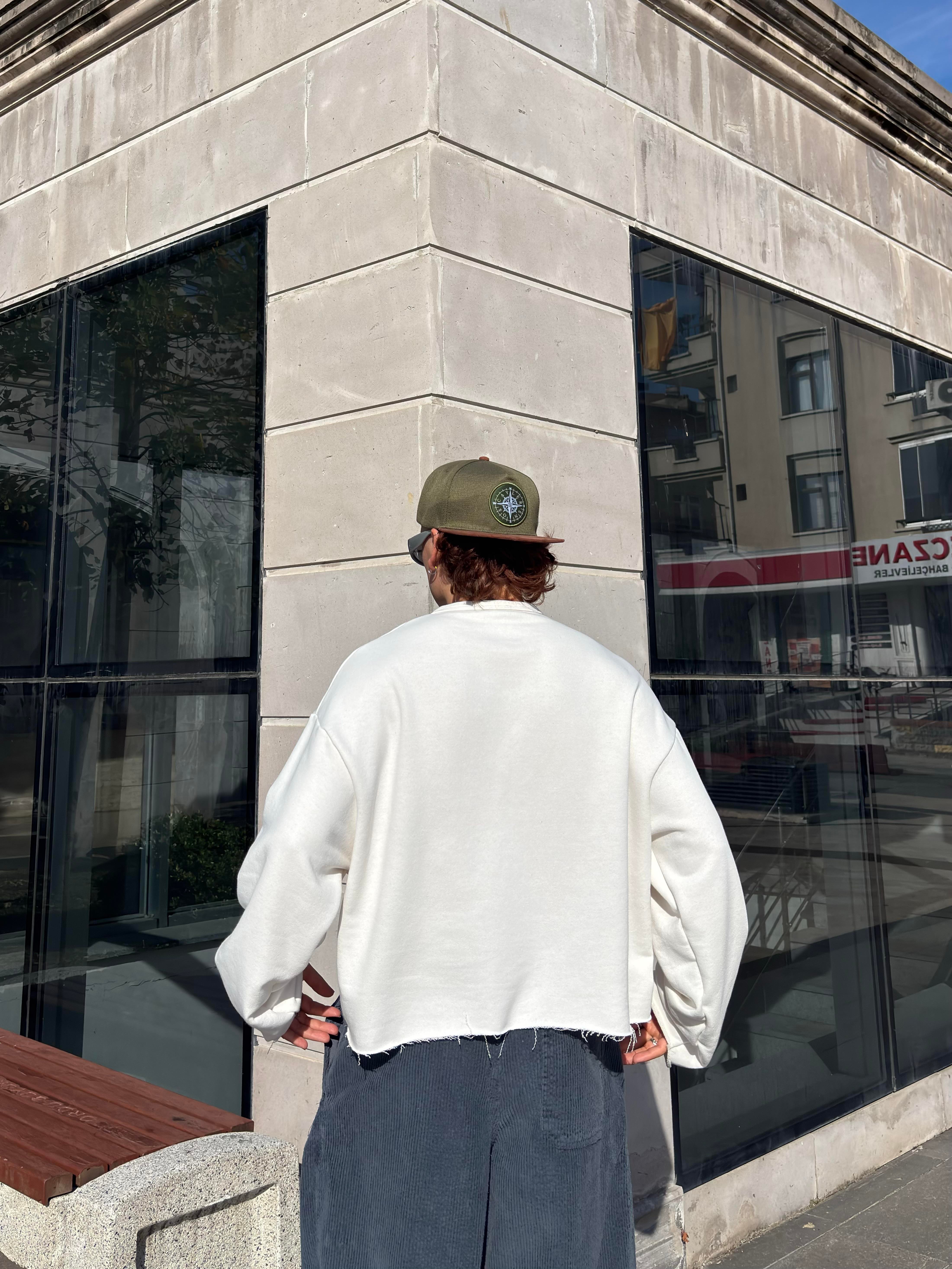 Cream Tone Boxy Fit Cut-Off Sweatshirt