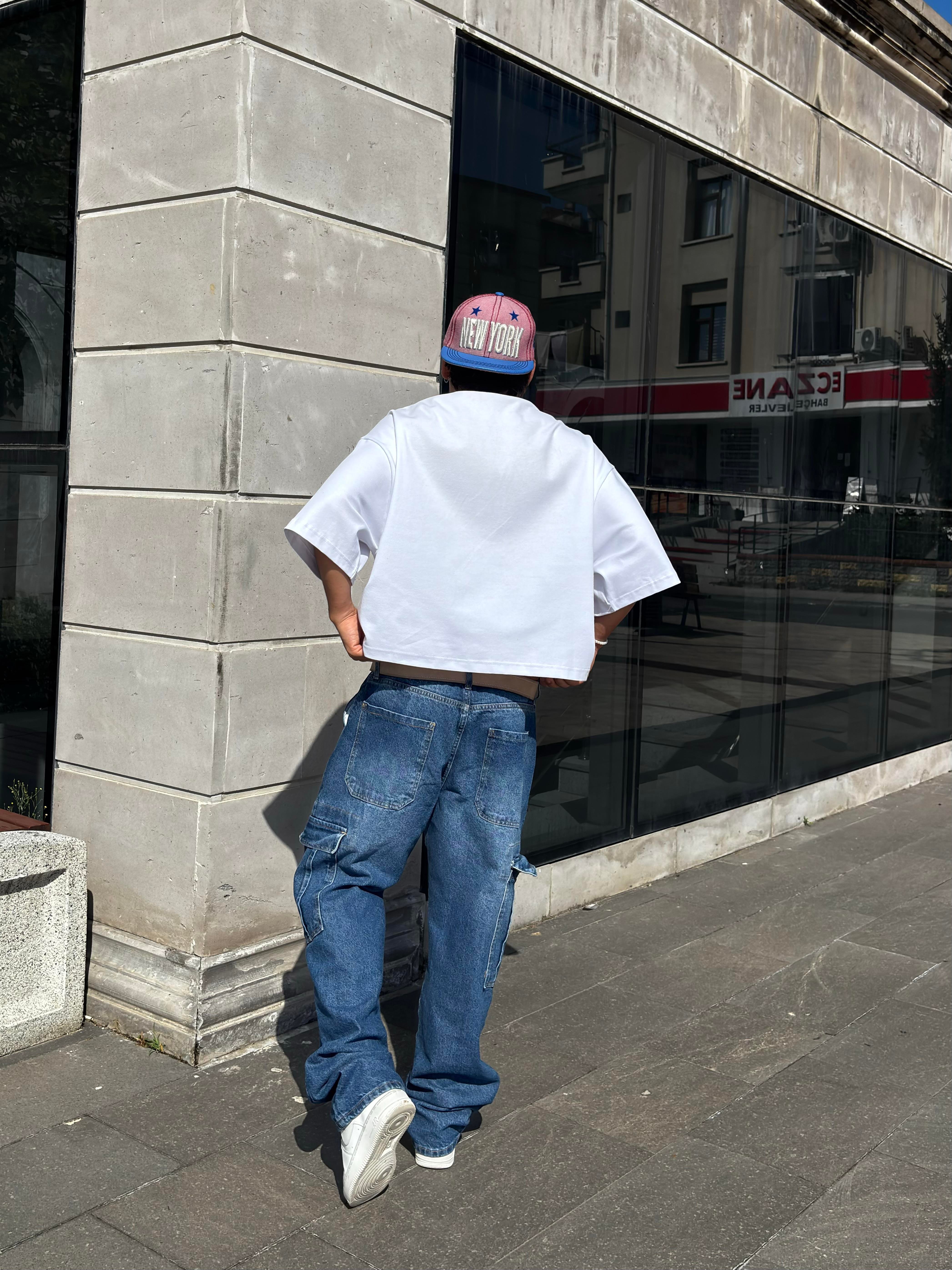 Dark Blue Eskitme Ton Denim Cargo Pants