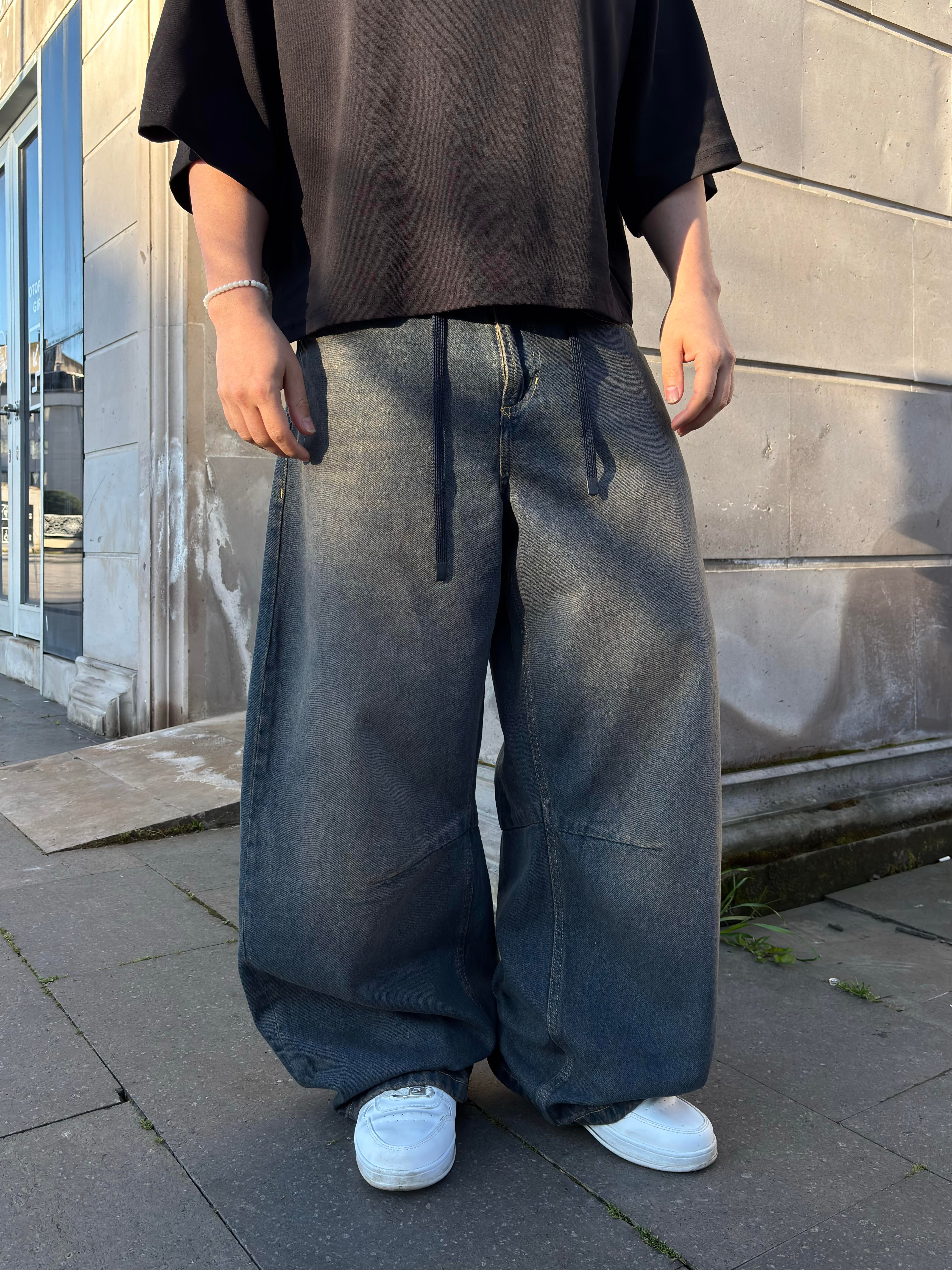 Dark Blue Eskitme Ton Extreme Baggy Jean