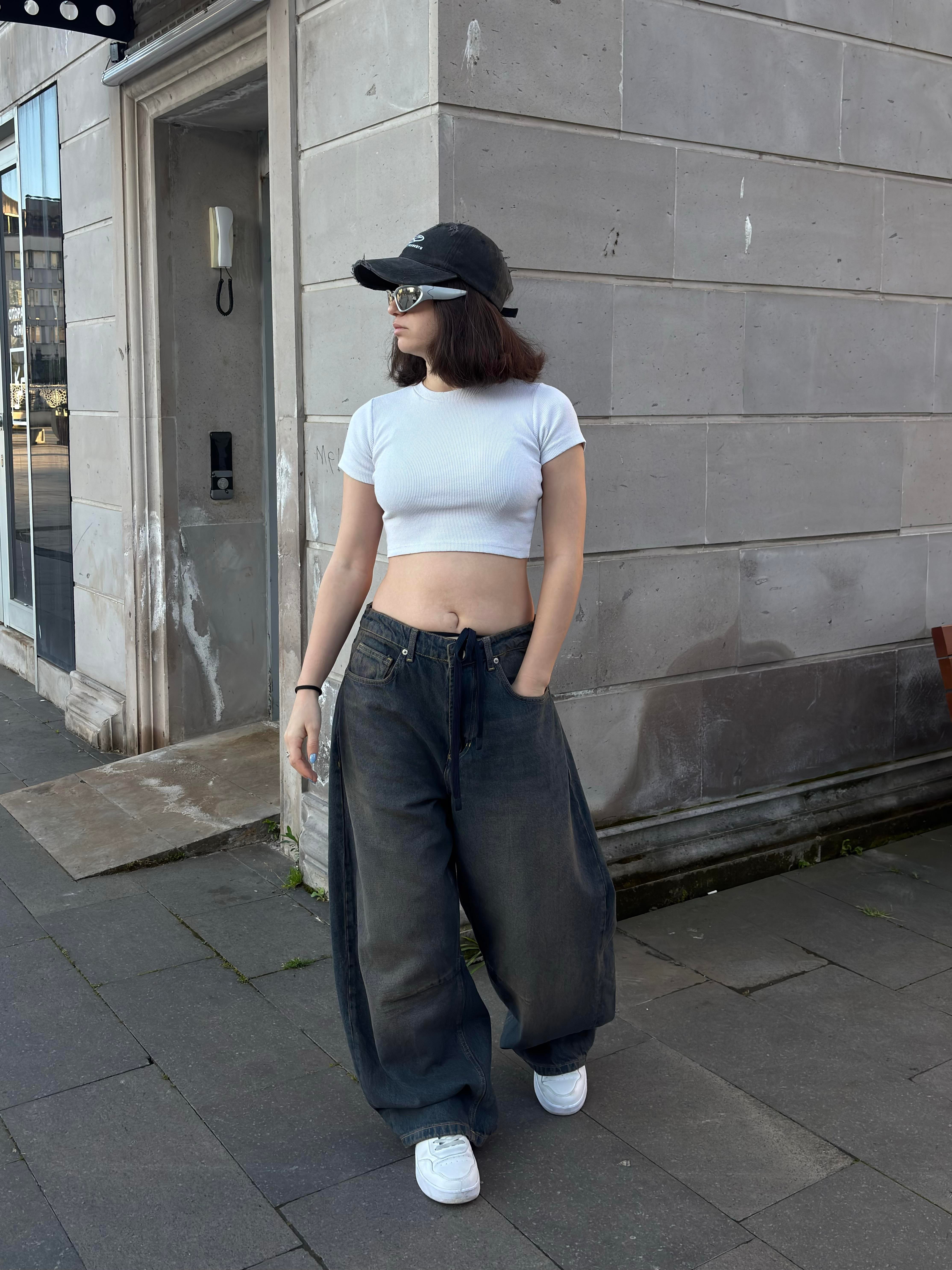 Dark Blue Eskitme Ton Extreme Baggy Jean
