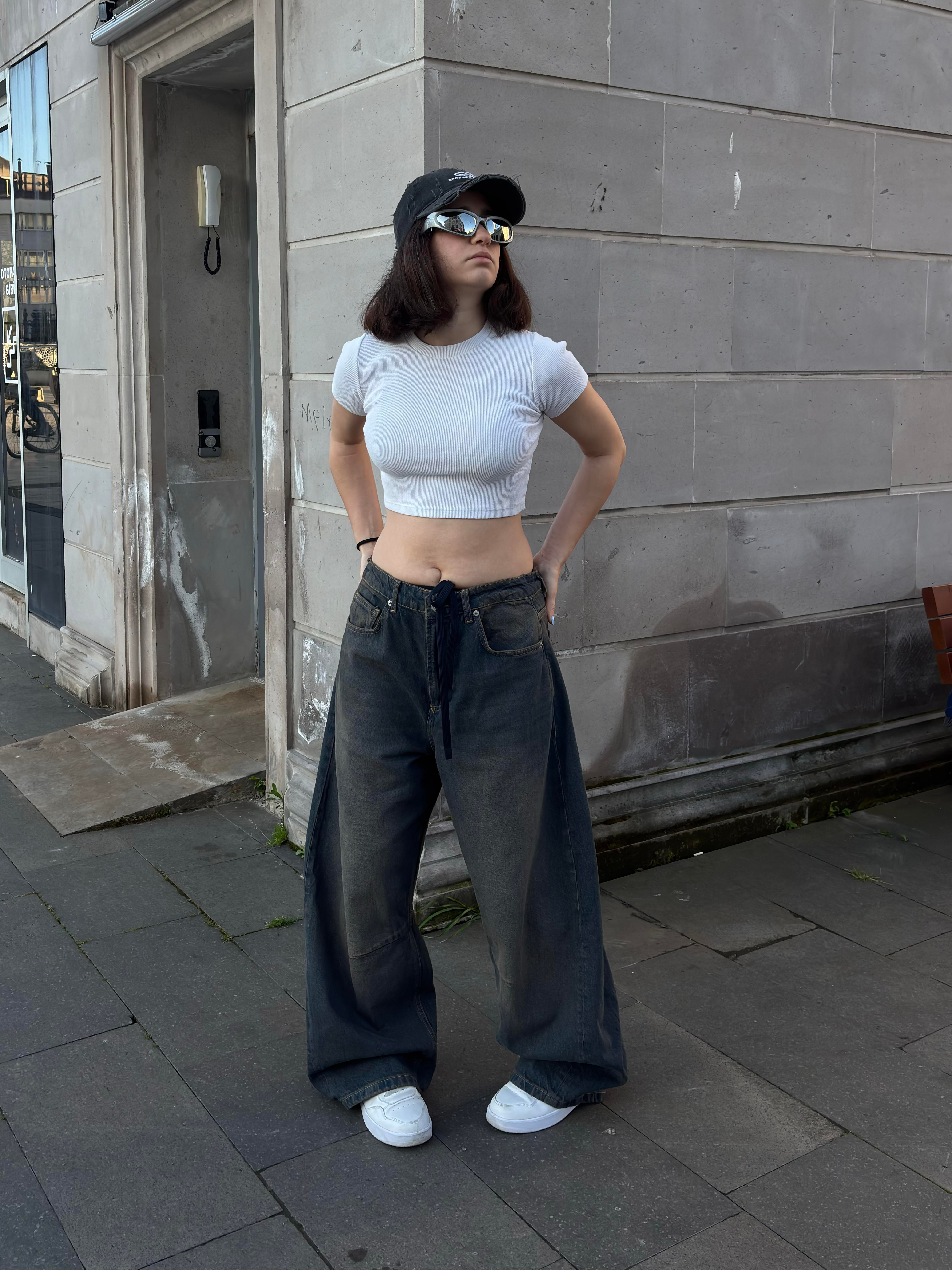 Dark Blue Eskitme Ton Extreme Baggy Jean