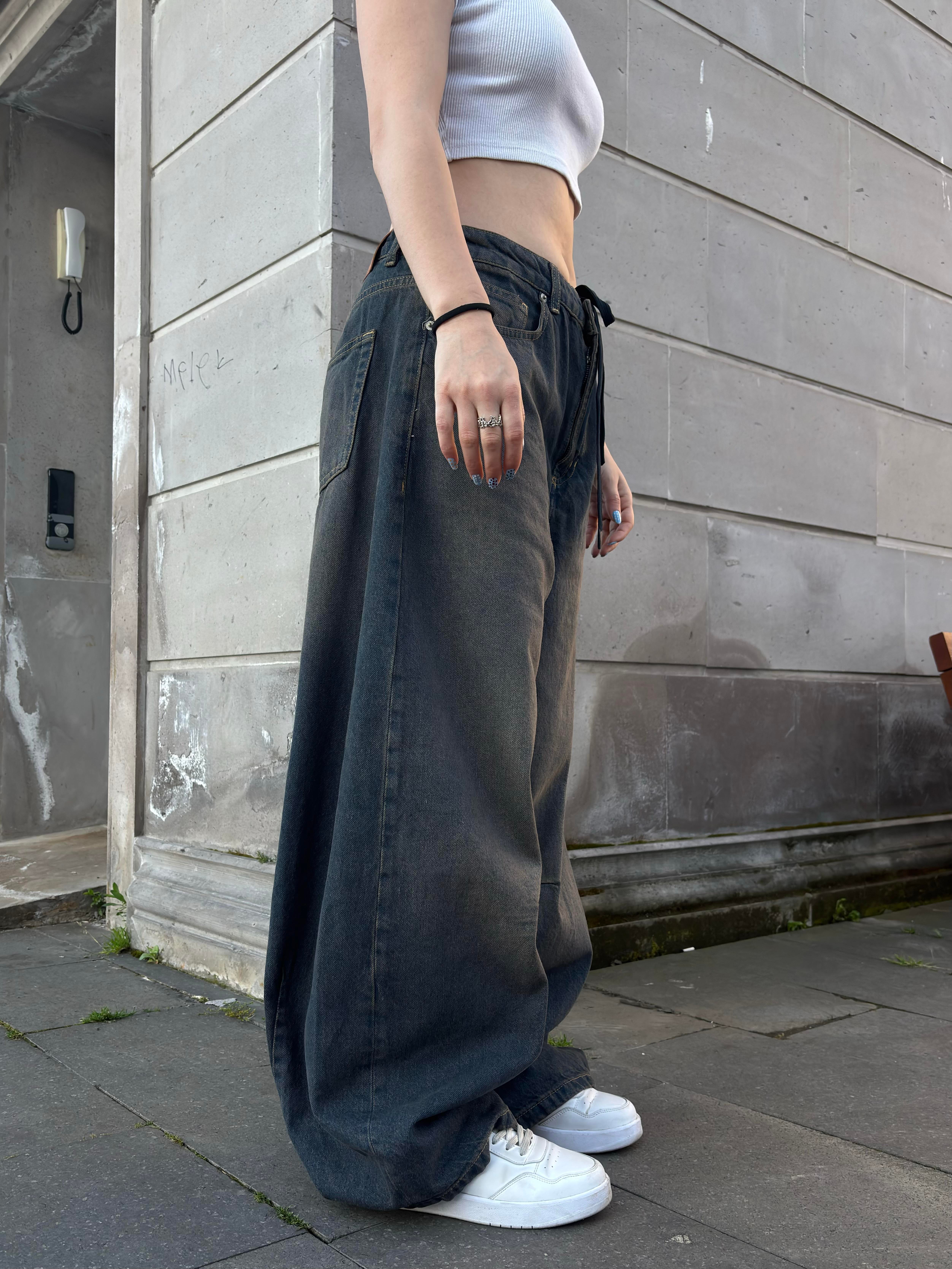 Dark Blue Eskitme Ton Extreme Baggy Jean