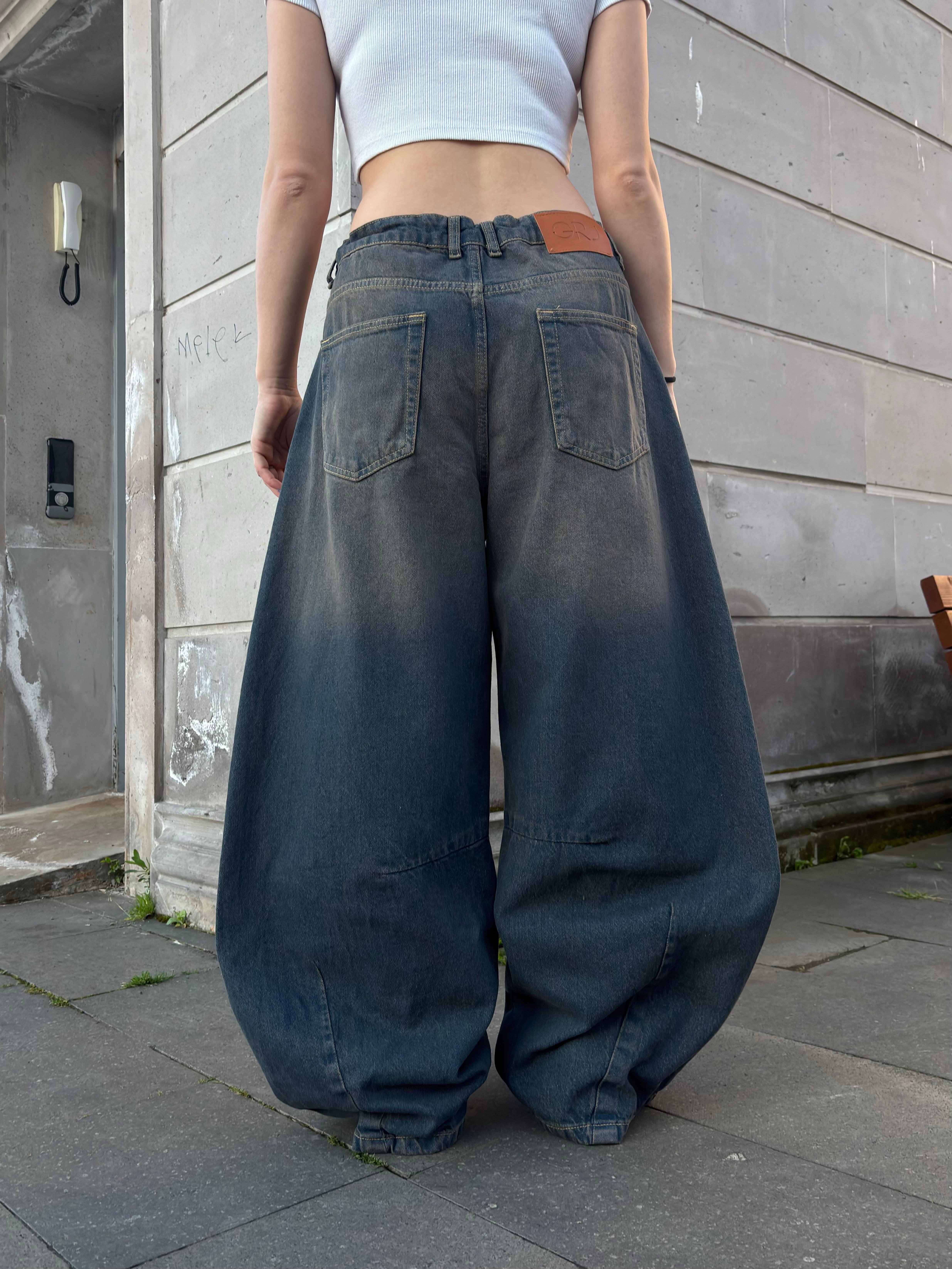 Dark Blue Eskitme Ton Extreme Baggy Jean