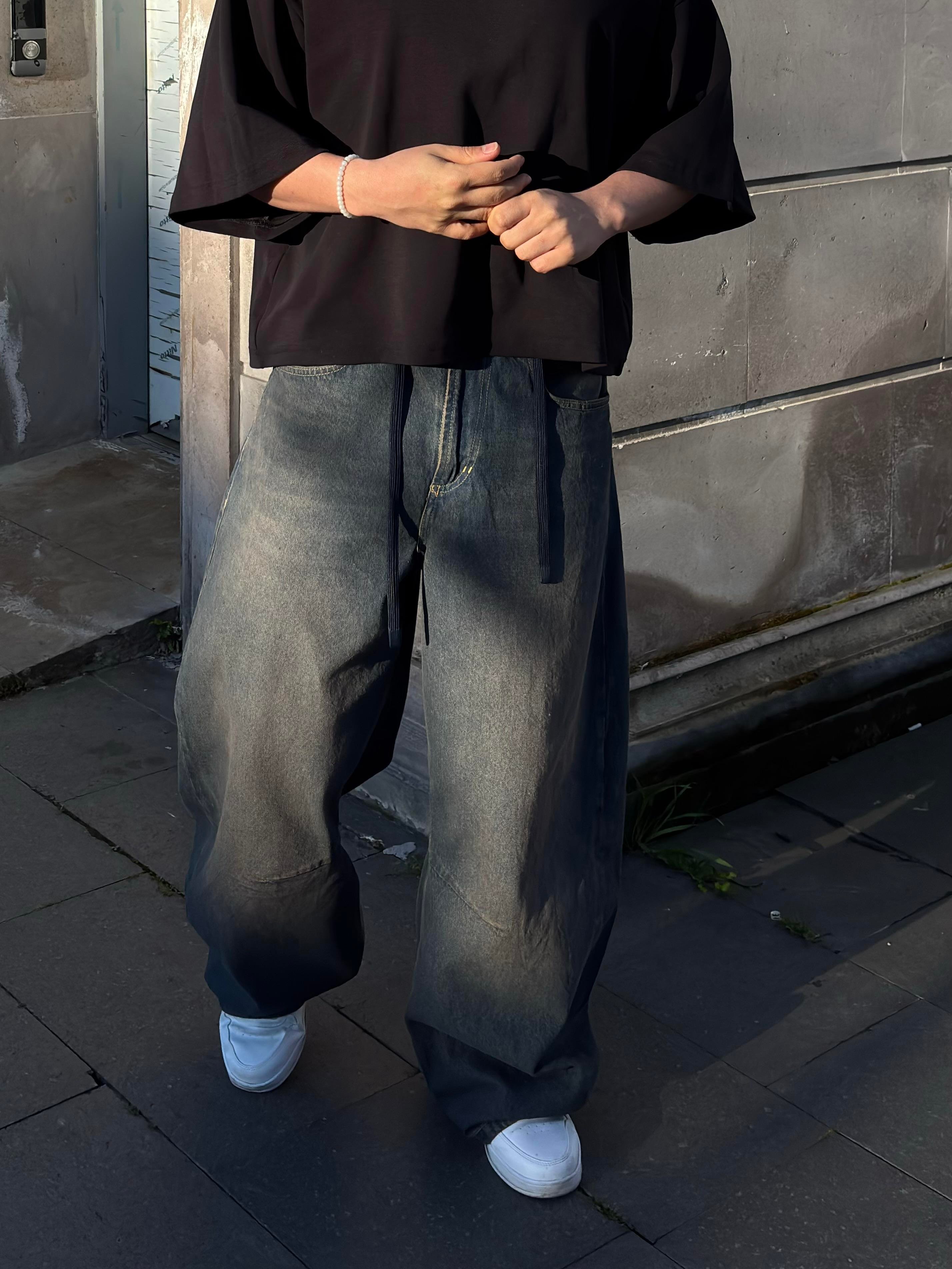 Dark Blue Eskitme Ton Extreme Baggy Jean