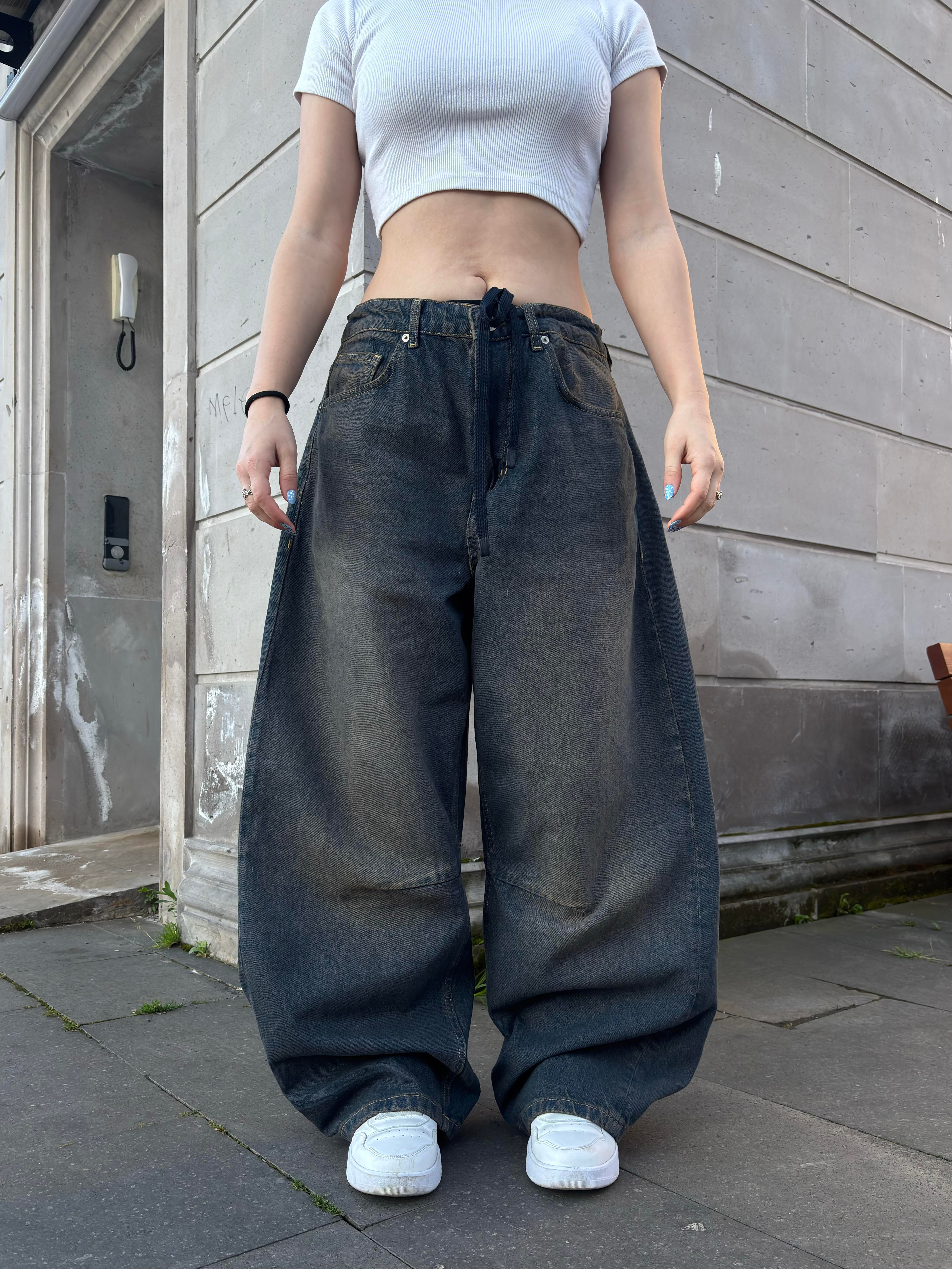 Dark Blue Eskitme Ton Extreme Baggy Jean