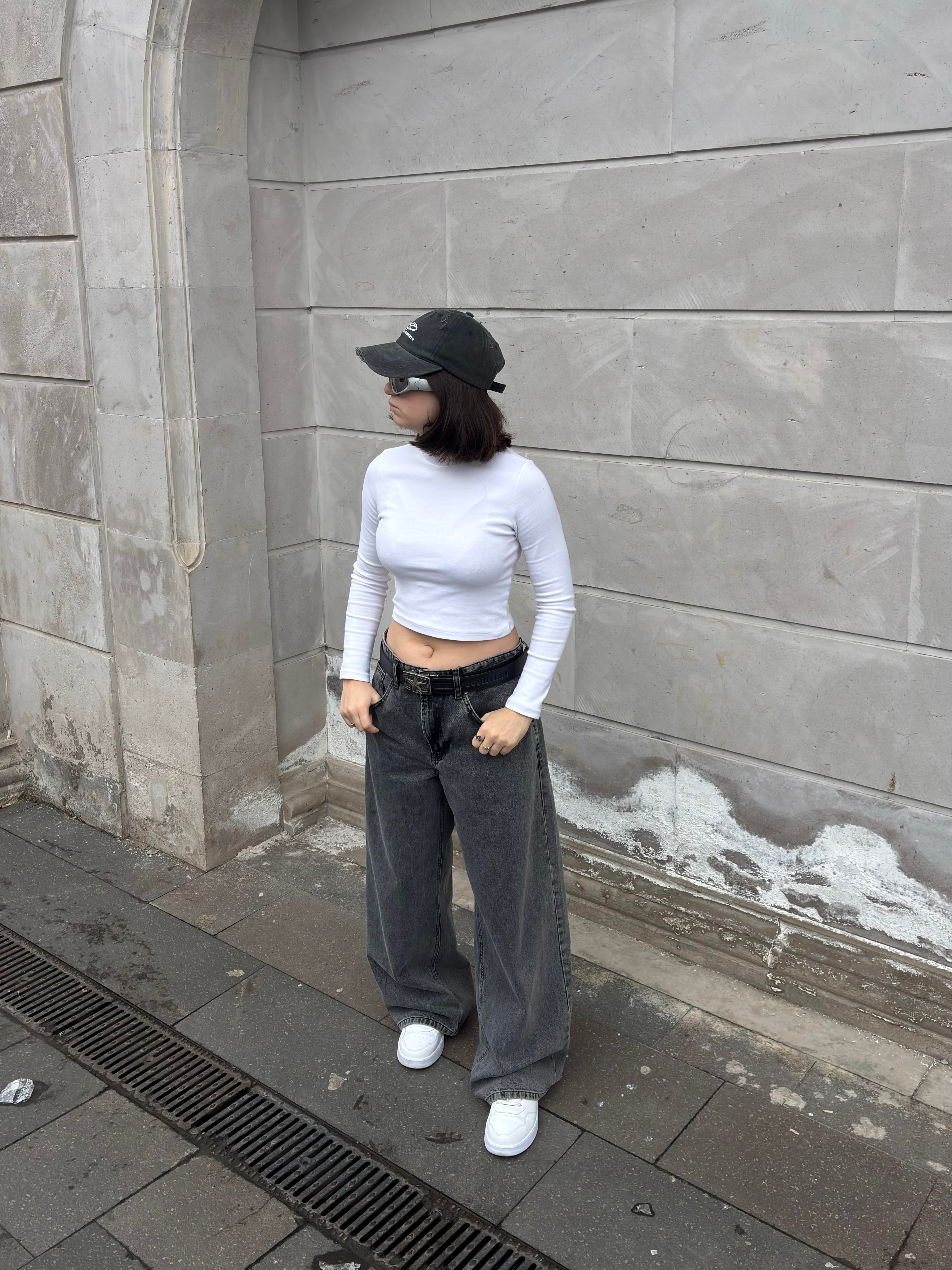 Dark Grey Eskitme Ton Extreme Baggy Jeans