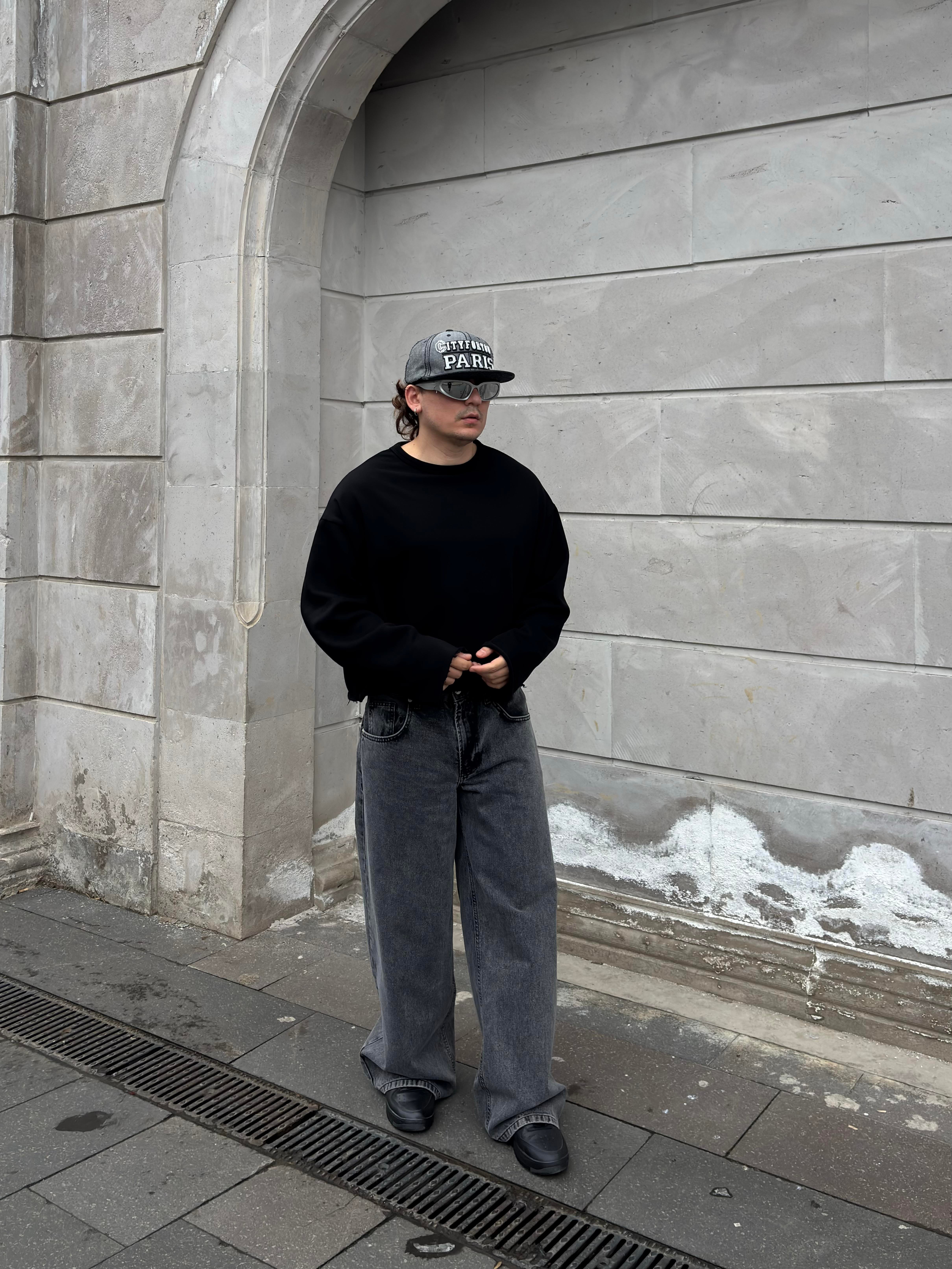 Dark Grey Eskitme Ton Extreme Baggy Jeans