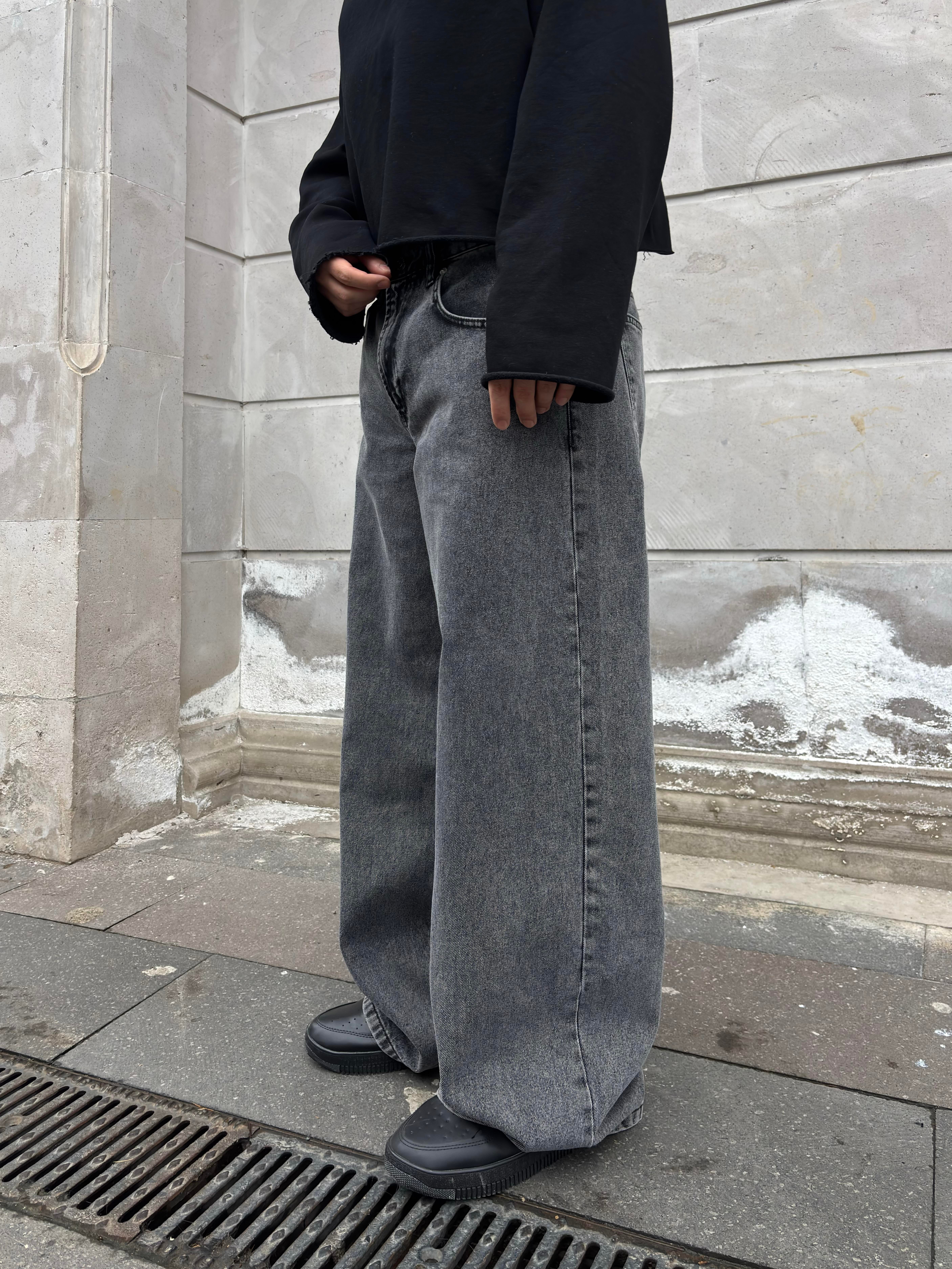 Dark Grey Eskitme Ton Extreme Baggy Jeans