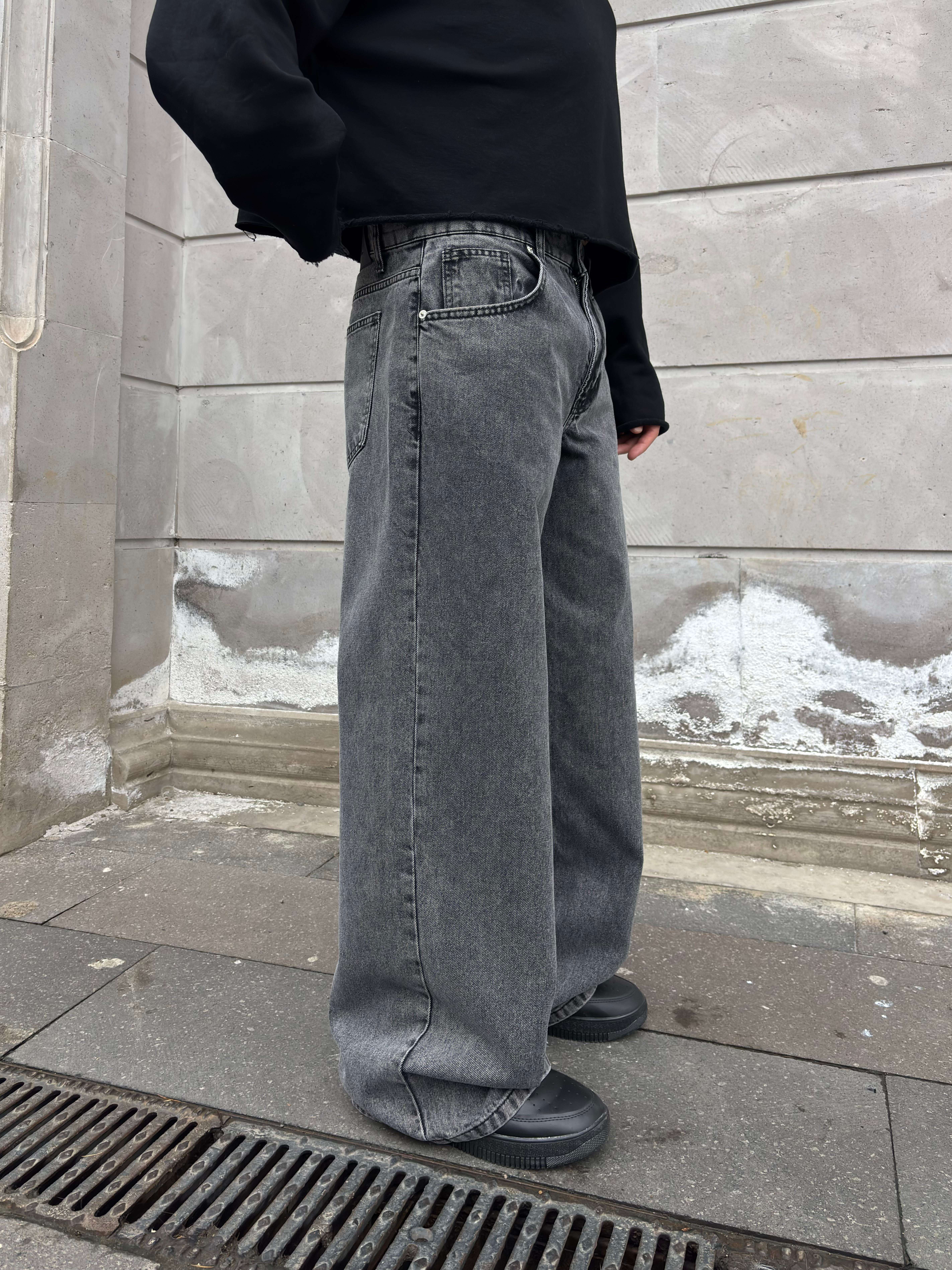 Dark Grey Eskitme Ton Extreme Baggy Jeans