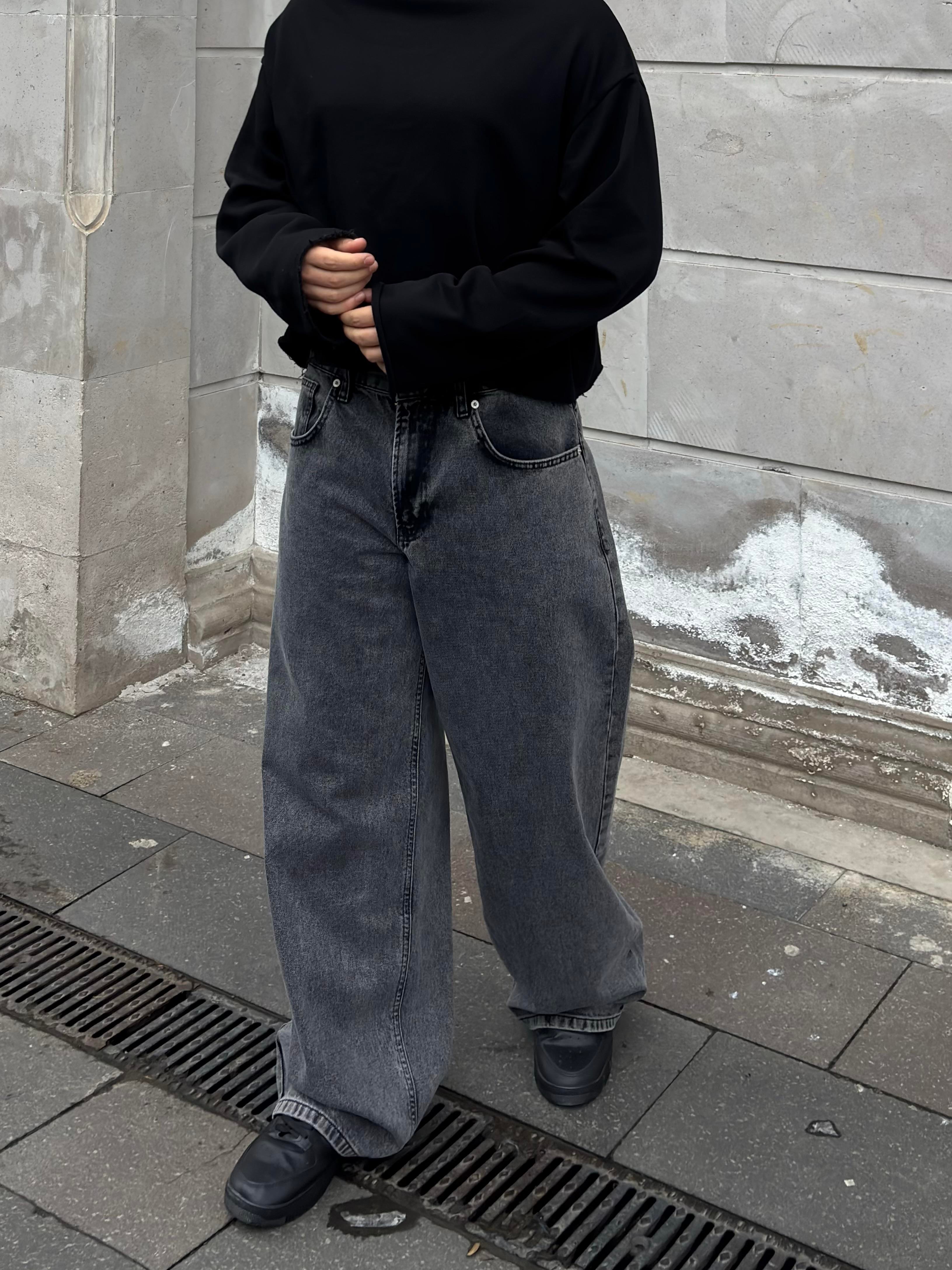 Dark Grey Eskitme Ton Extreme Baggy Jeans