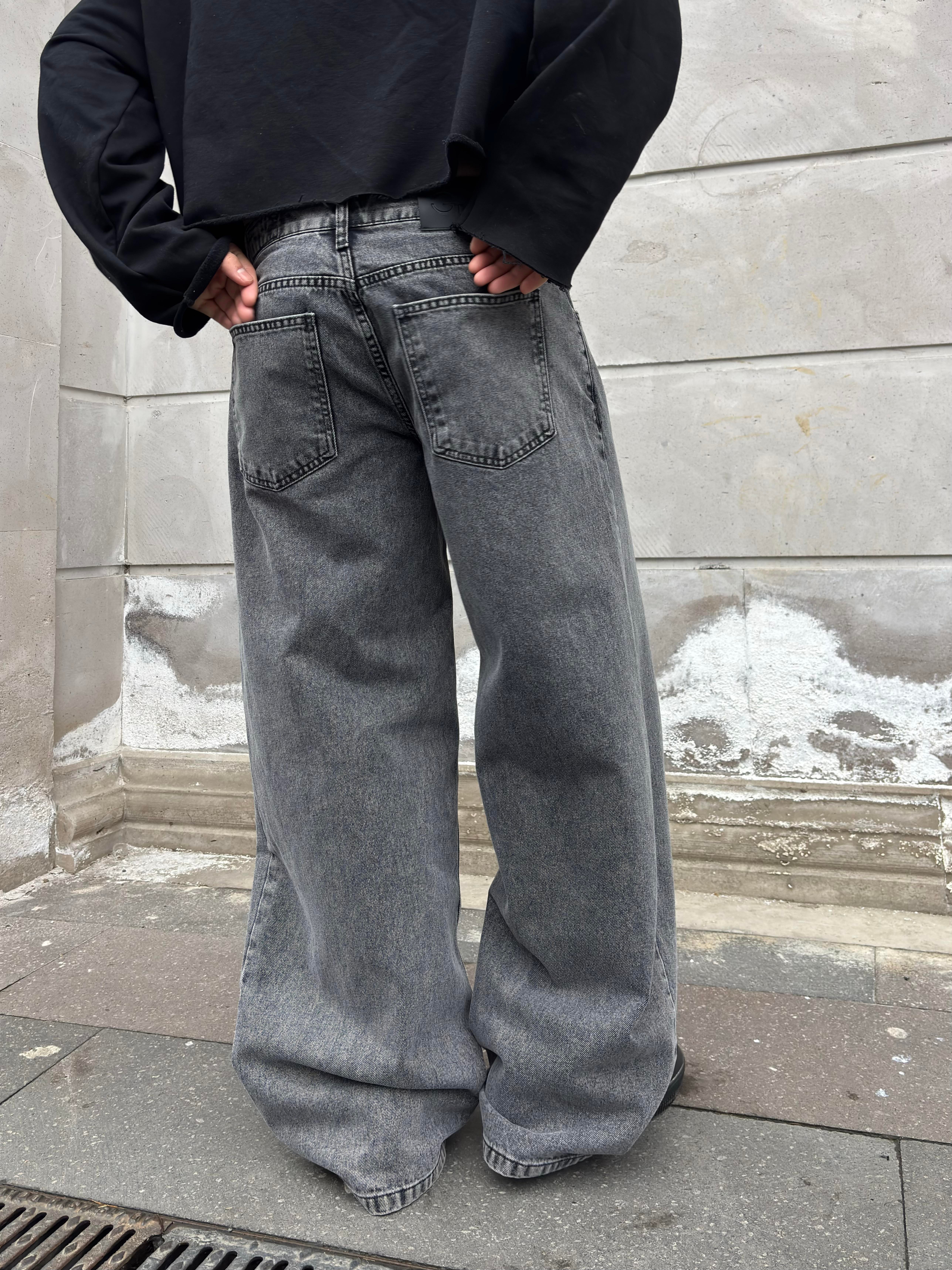Dark Grey Eskitme Ton Extreme Baggy Jeans