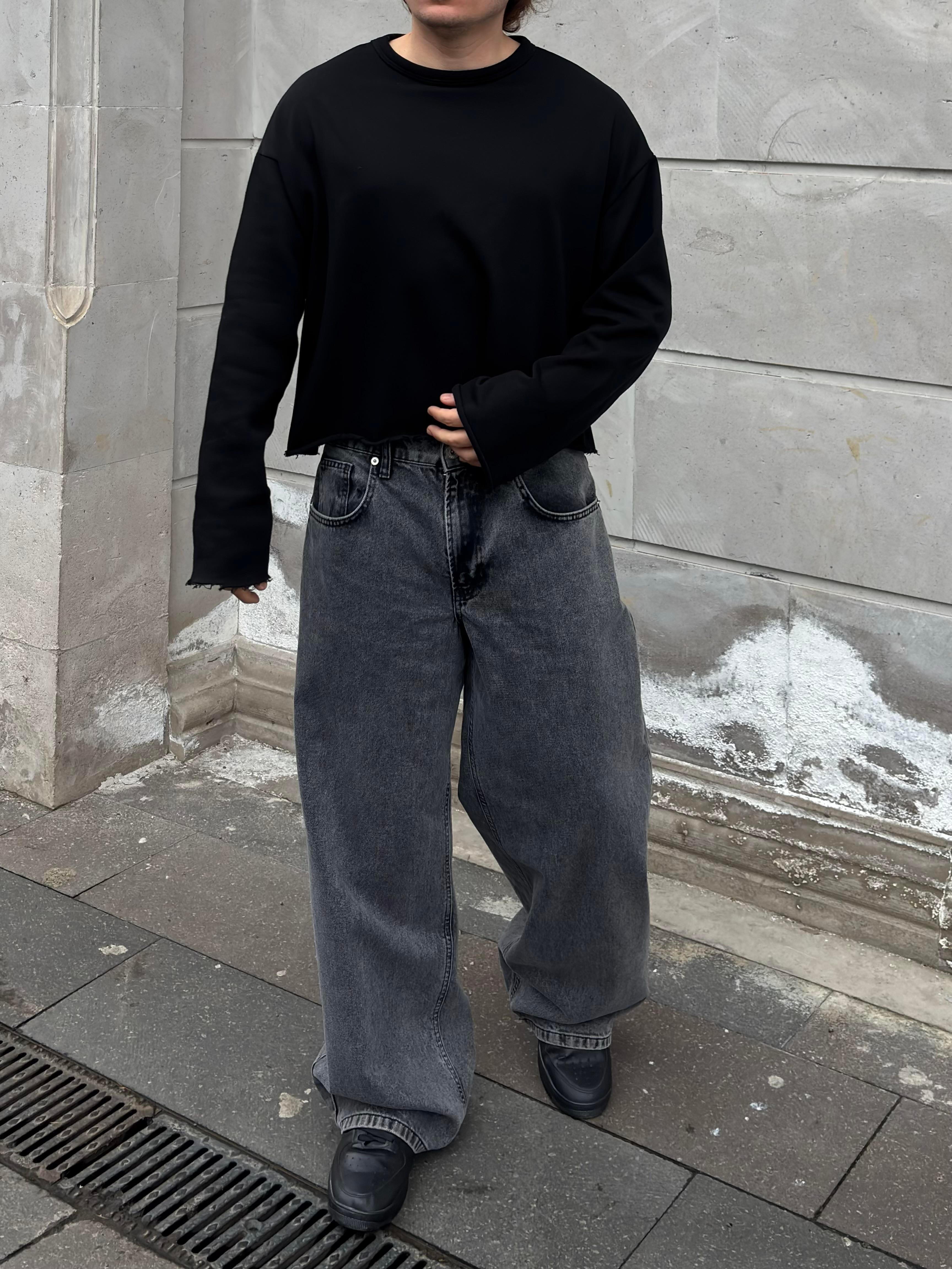 Dark Grey Eskitme Ton Extreme Baggy Jeans