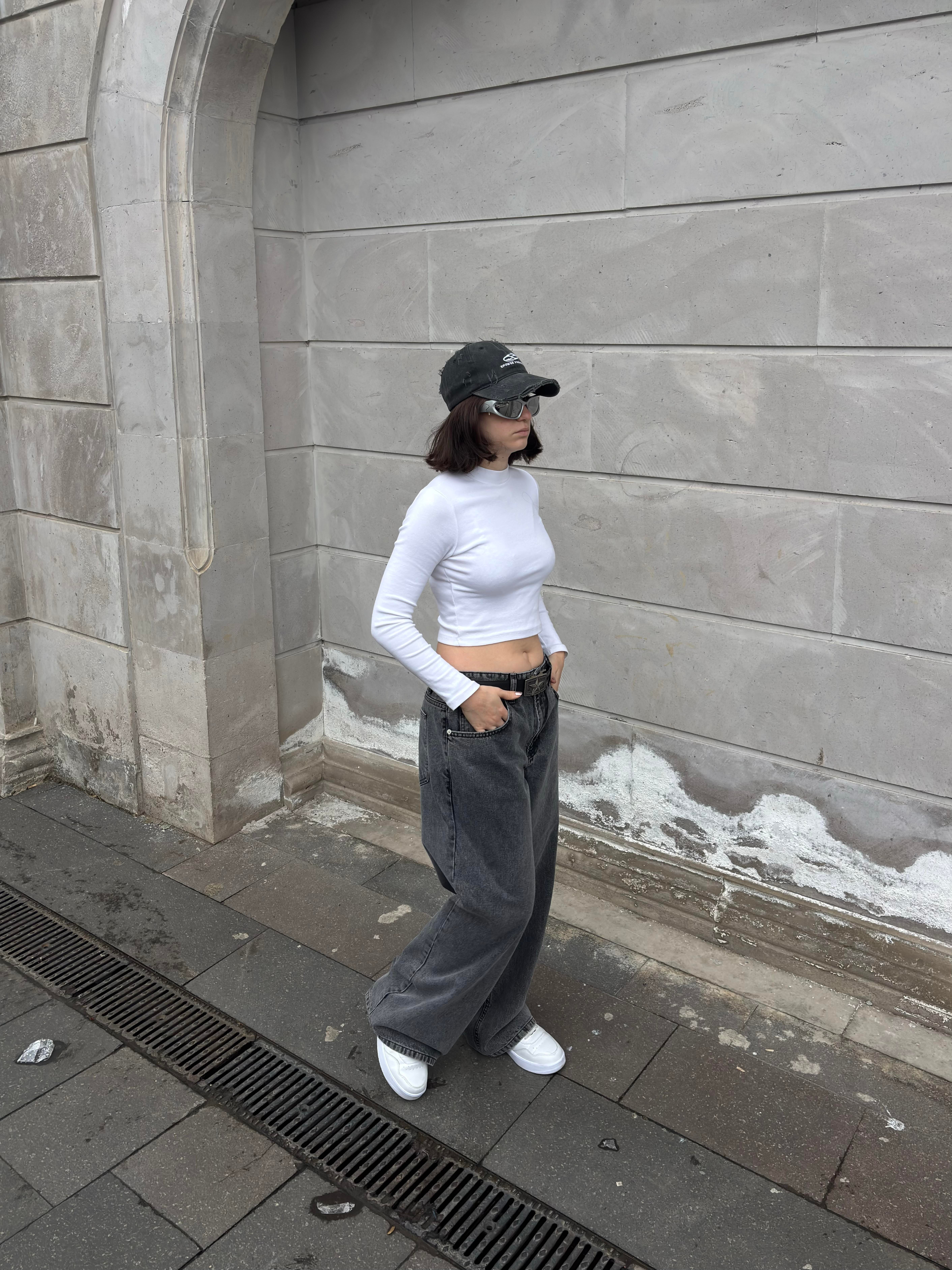 Dark Grey Eskitme Ton Extreme Baggy Jeans