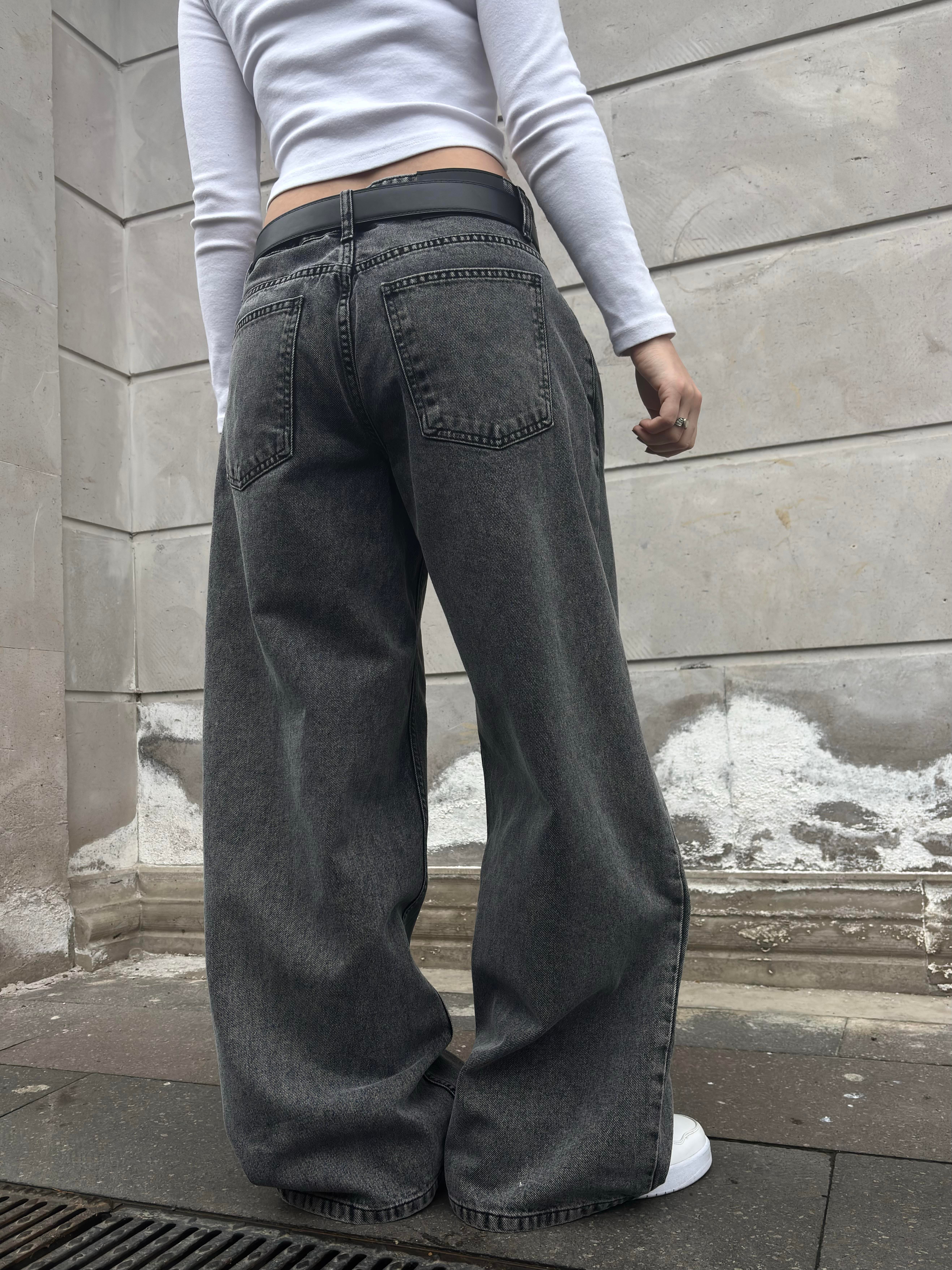 Dark Grey Eskitme Ton Extreme Baggy Jeans