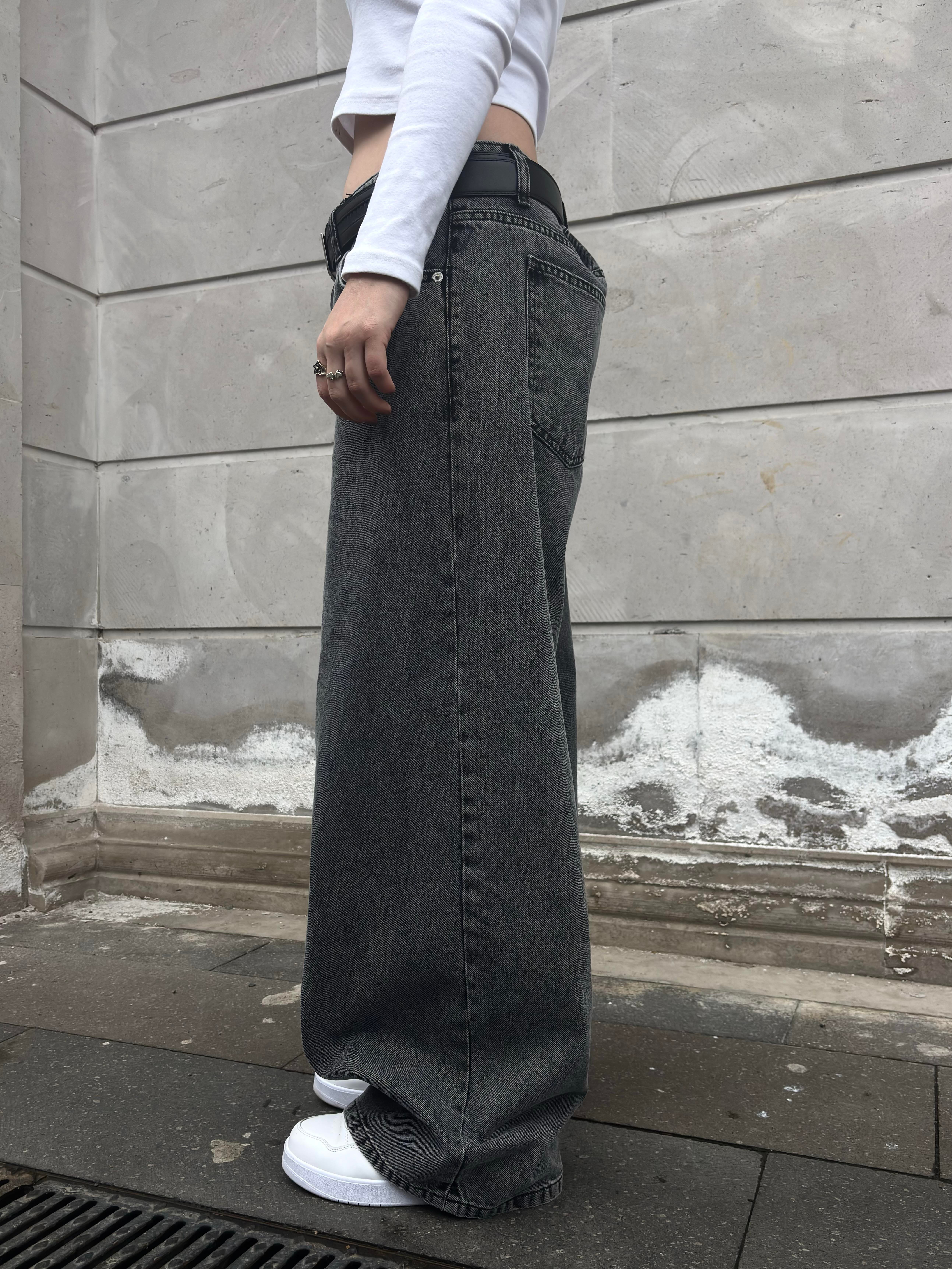 Dark Grey Eskitme Ton Extreme Baggy Jeans
